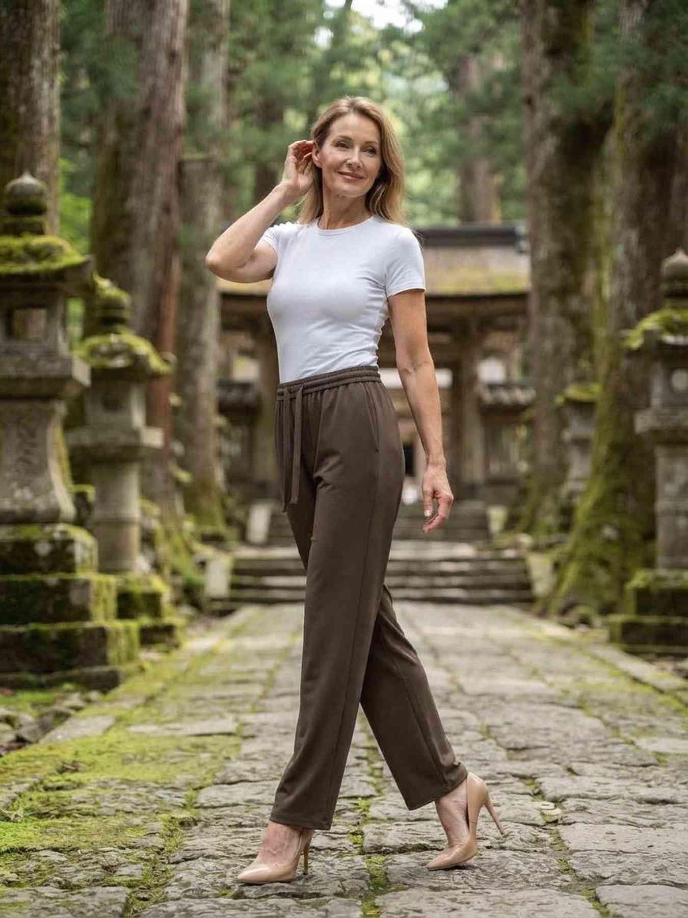 Pantalon long casual femme, jambes droites, usage quotidien