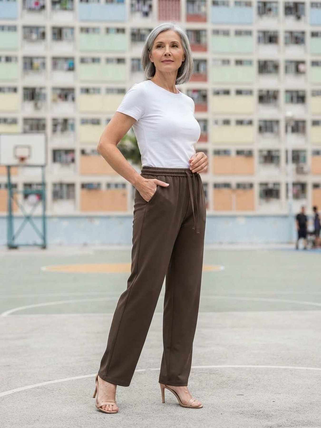 Pantalon long femme jambe droite décontracté