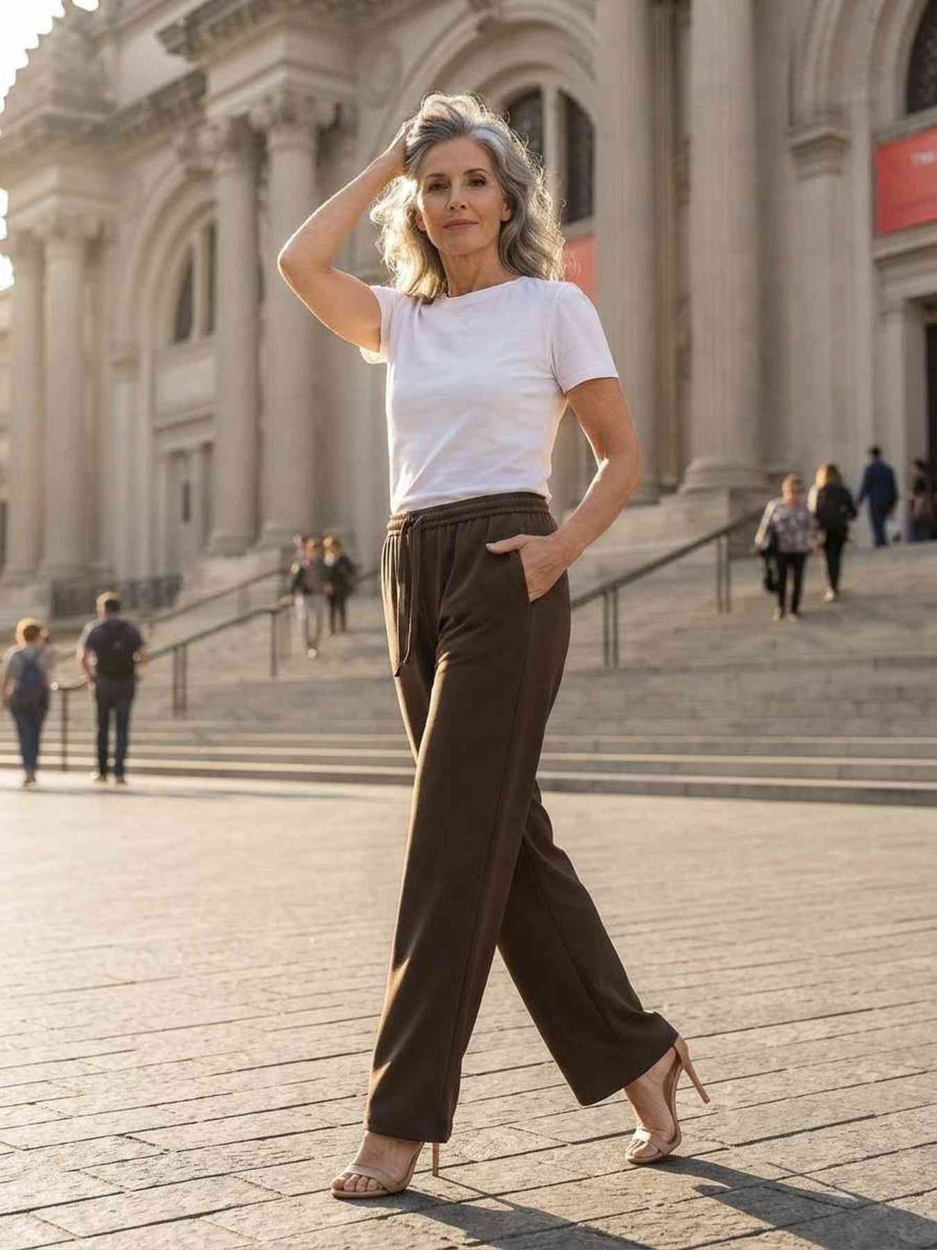 Pantalon long femme casual, jambe droite, sportif, cordon de serrage