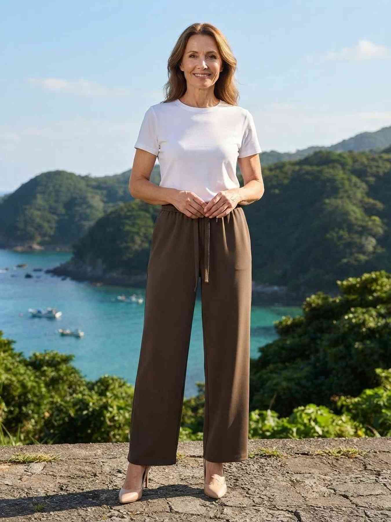 Pantalon long casual femme, jambes droites, usage quotidien