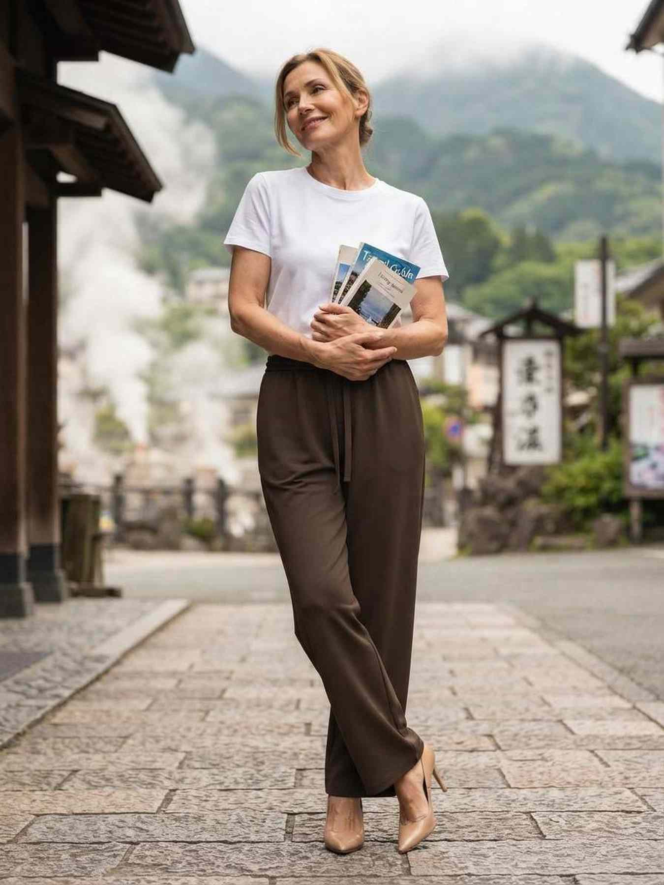 Pantalon long femme jambe droite décontracté