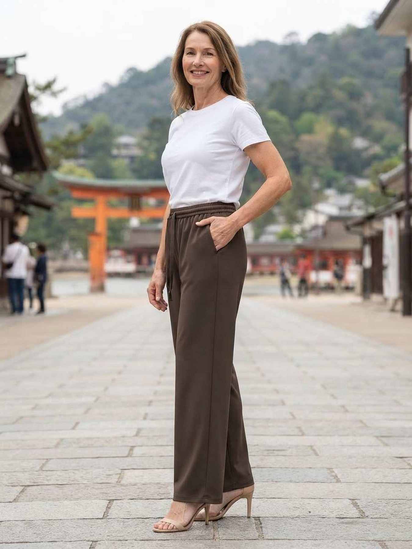 Pantalon long décontracté femme, jambe droite