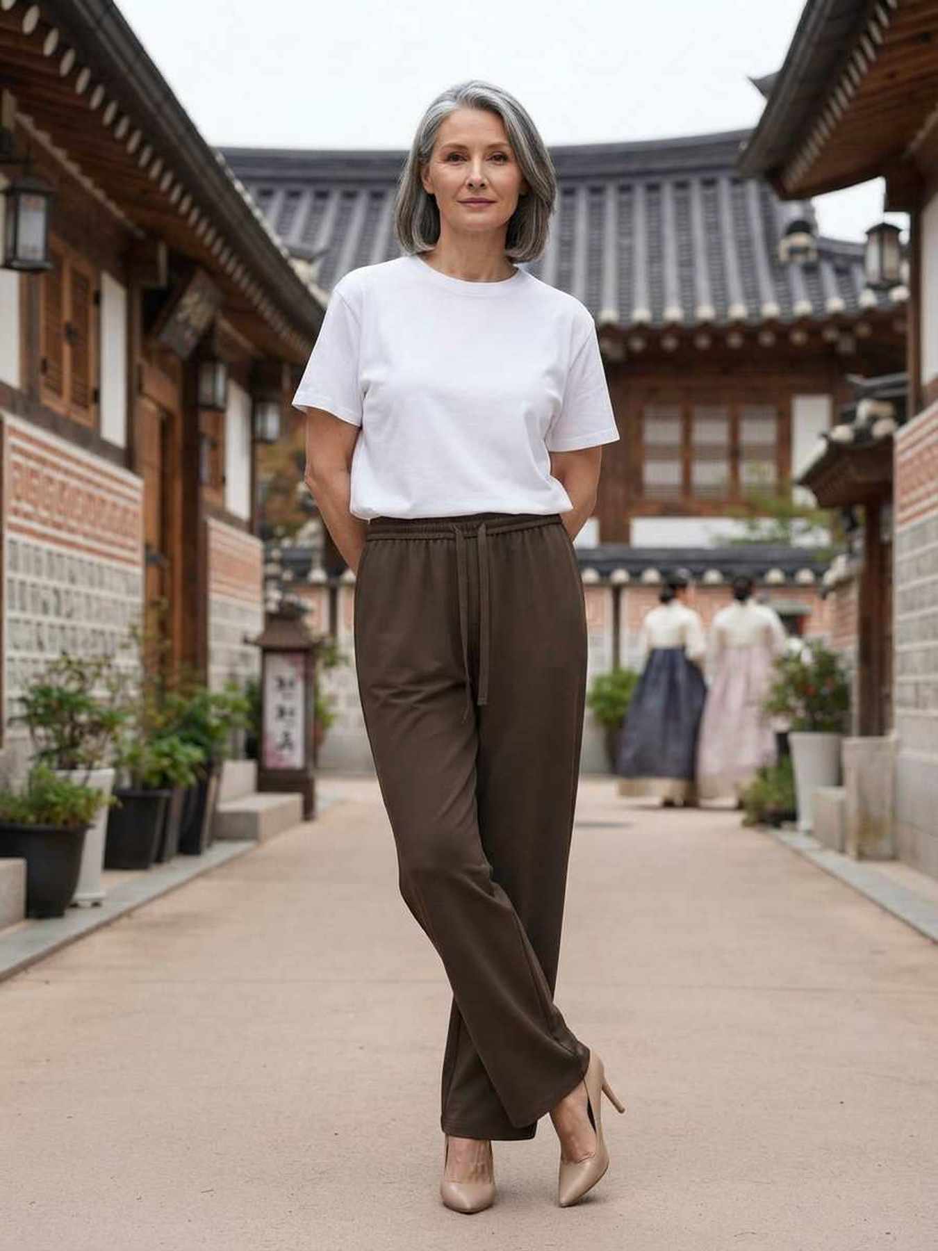 Pantalon long femme casual, jambe droite, sportif, cordon de serrage