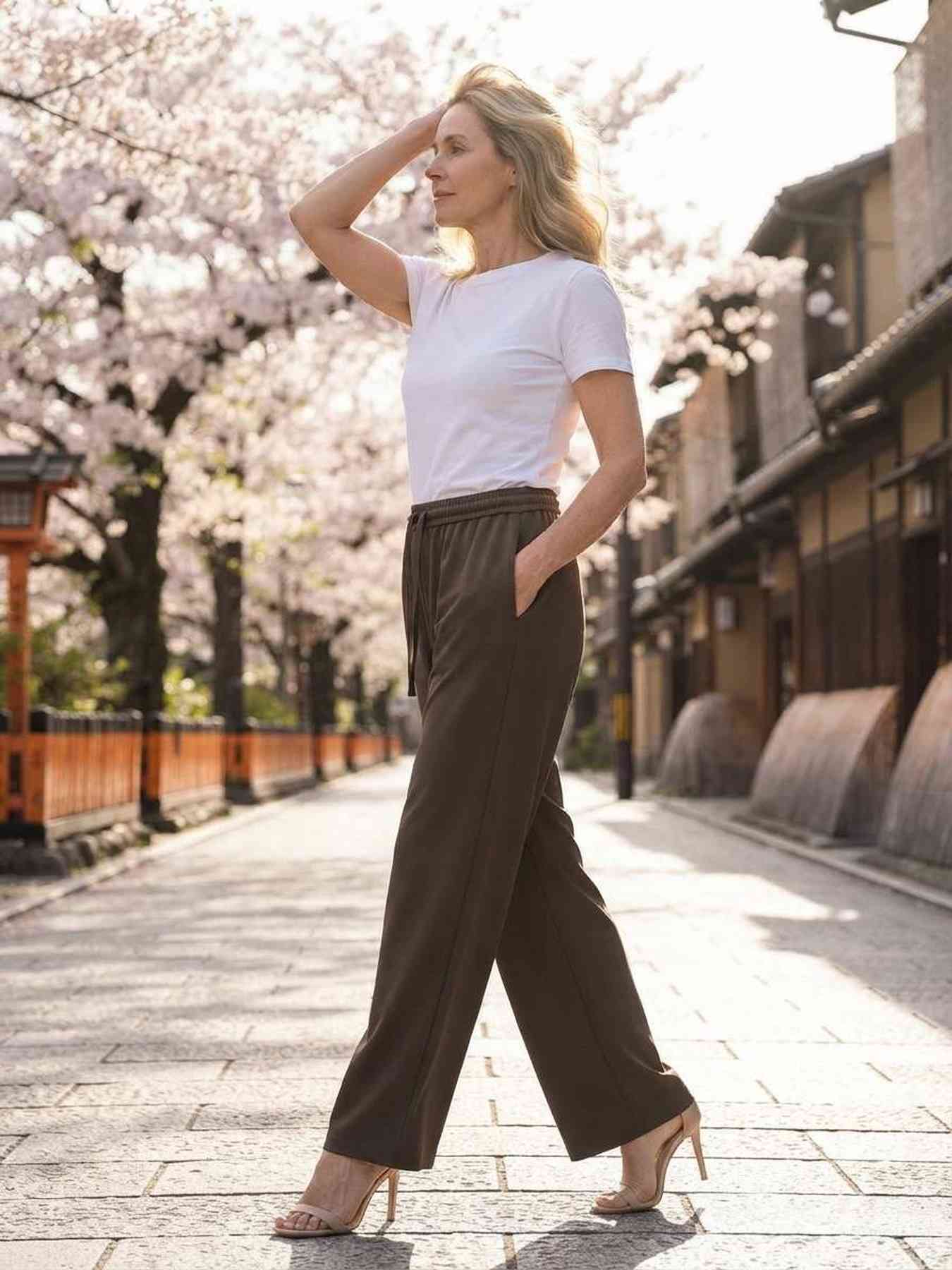 Pantalon long décontracté femme, jambe droite