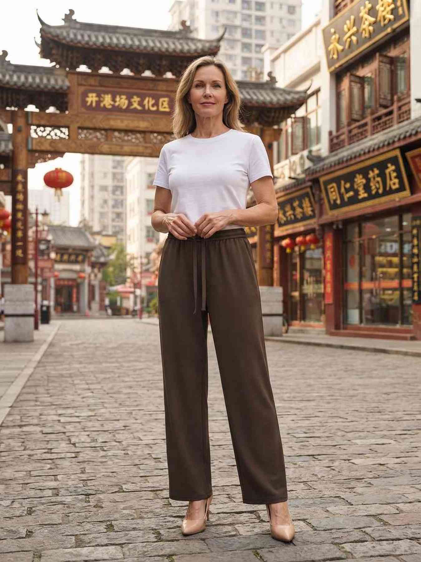 Pantalon long femme jambe droite décontracté