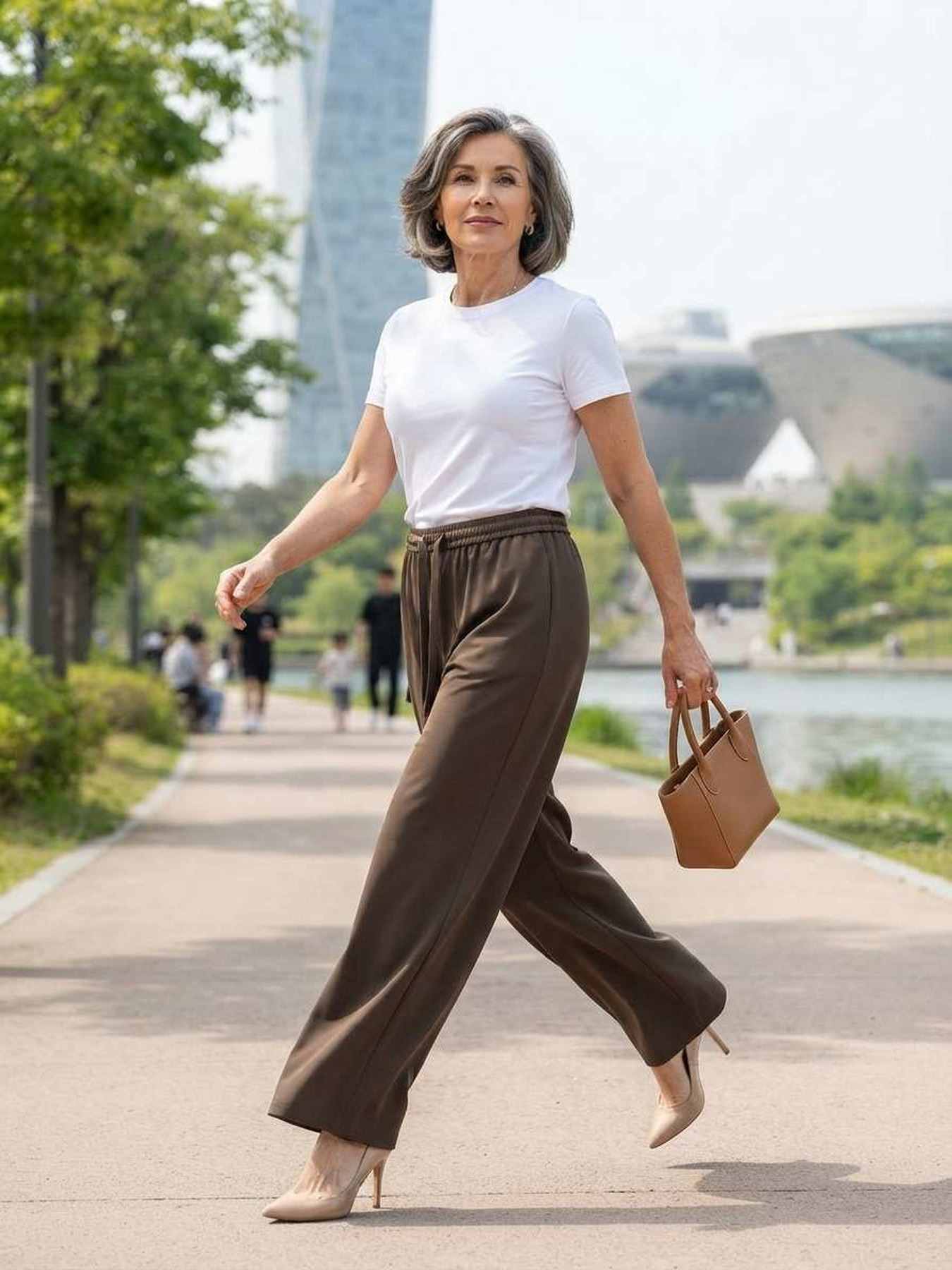 Pantalon long femme jambe droite décontracté
