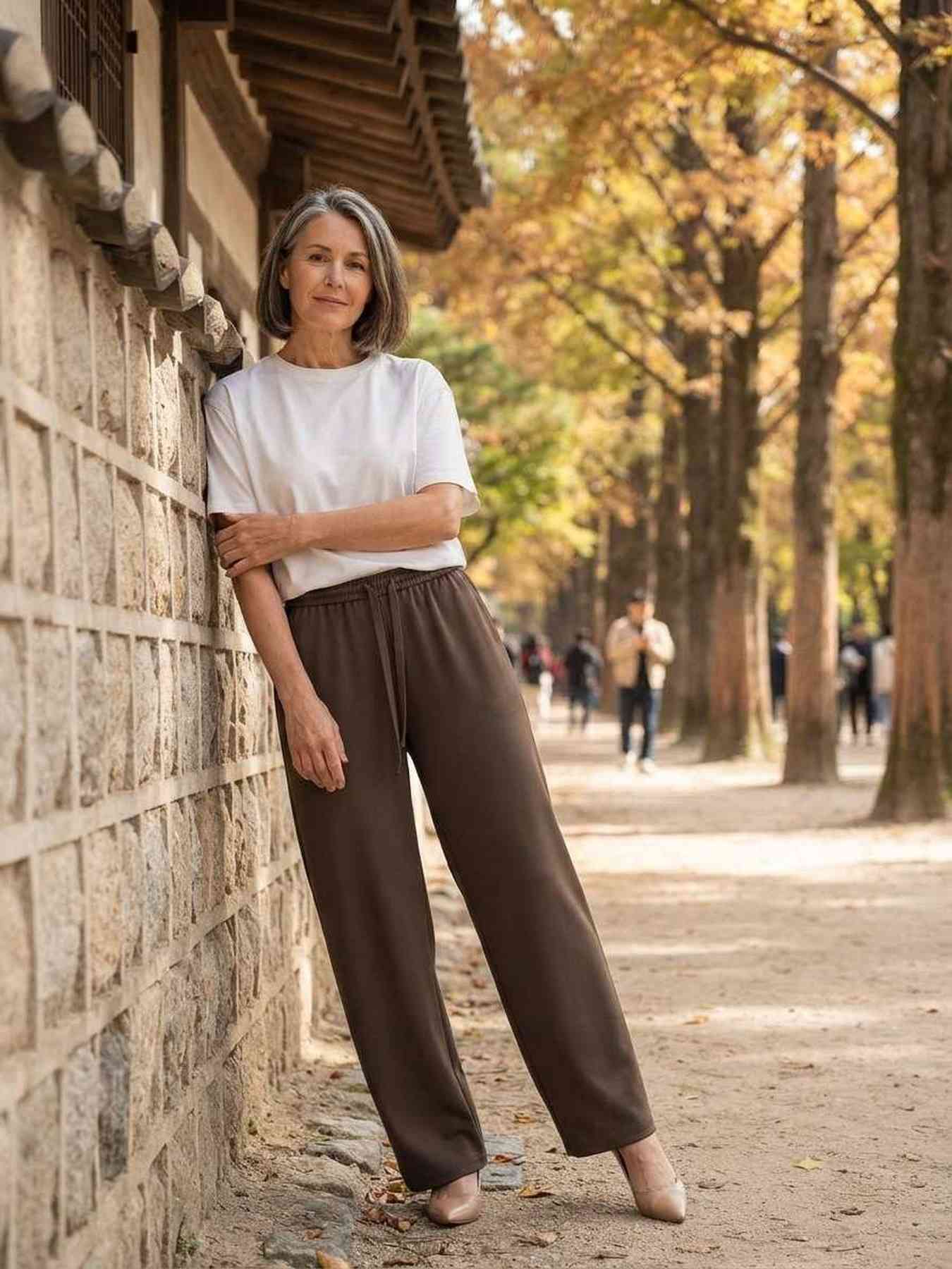 Pantalon long femme jambe droite casual