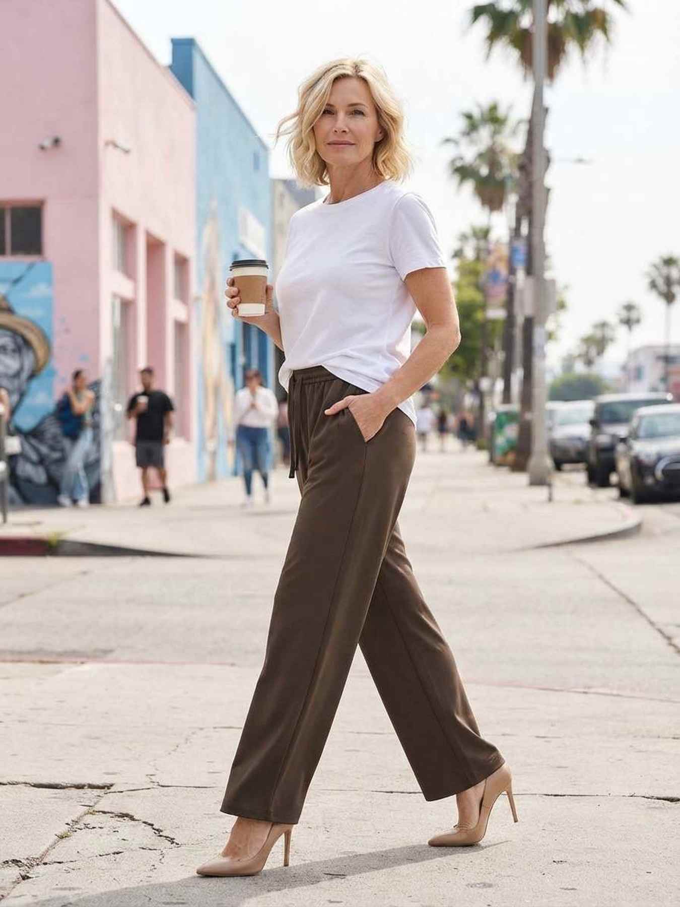 Pantalon long femme jambe droite décontracté