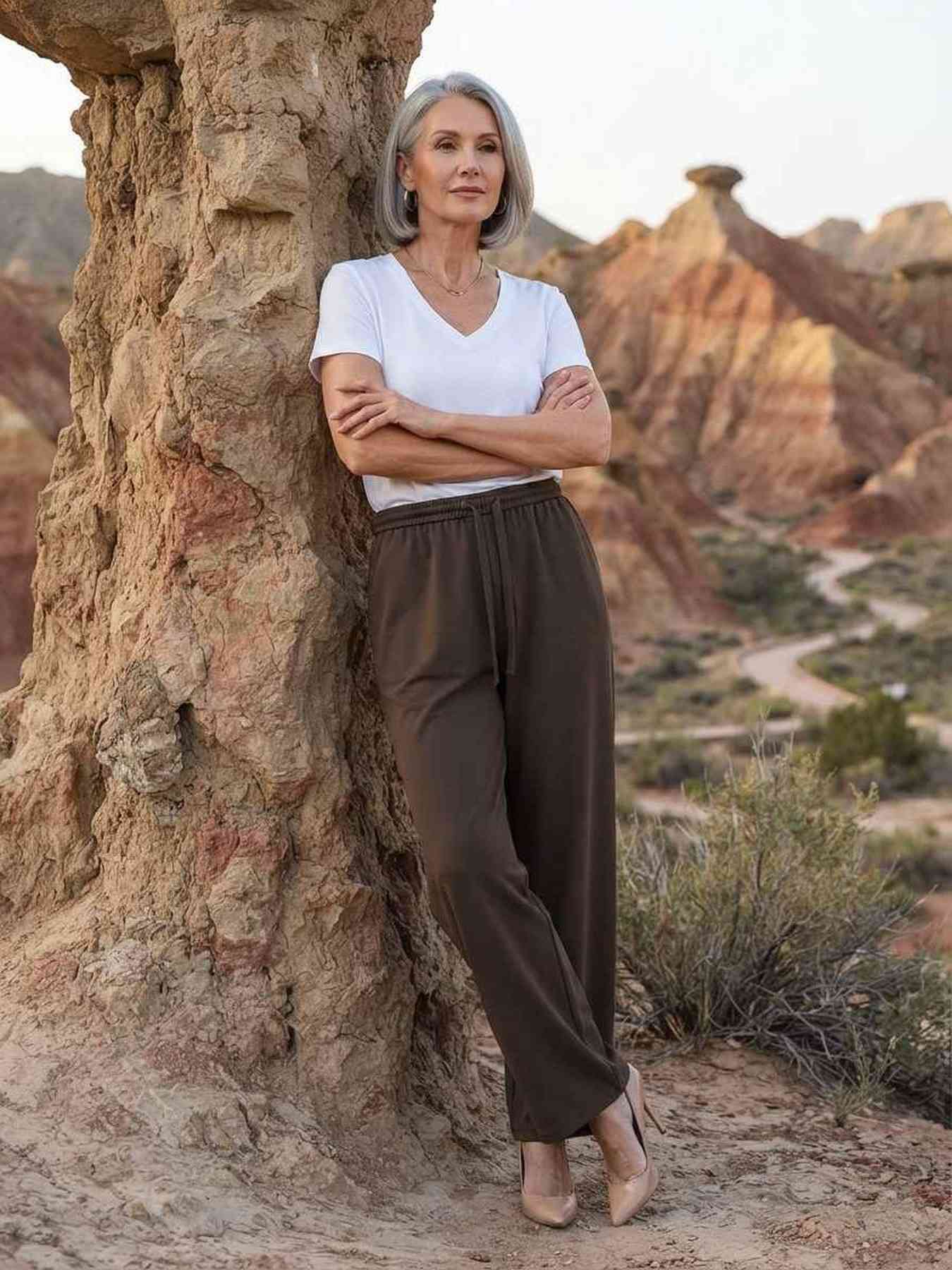 Pantalon long décontracté femme, jambe droite