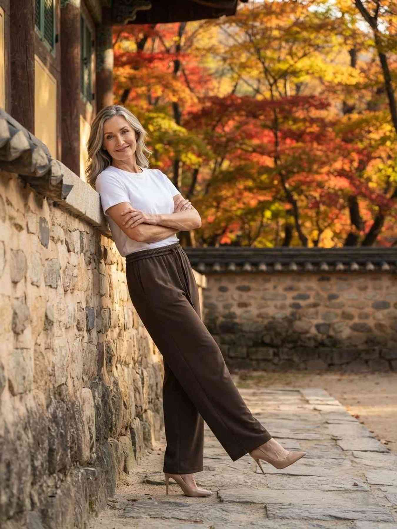 Pantalon long femme jambe droite décontracté