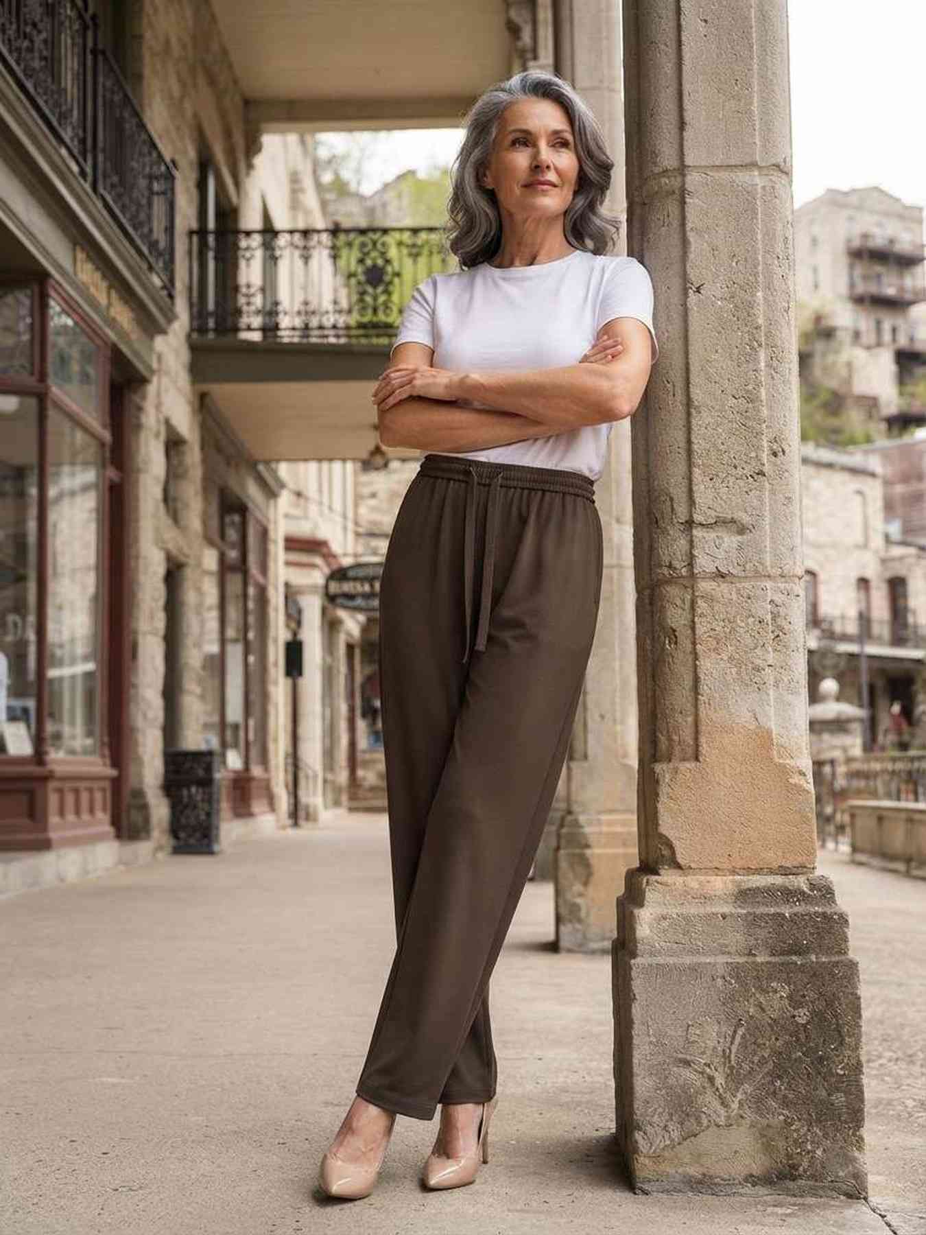 Pantalon long femme jambe droite décontracté