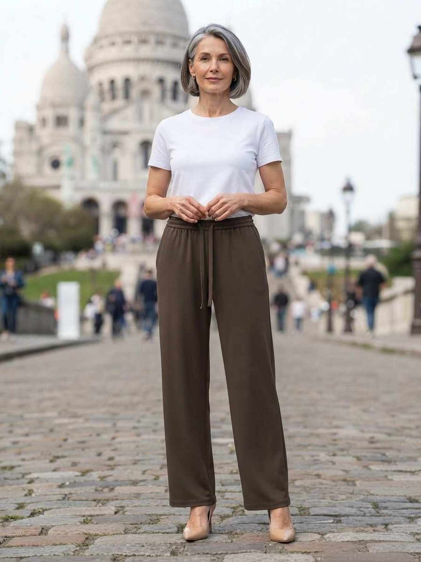 Pantalon long femme jambe droite décontracté