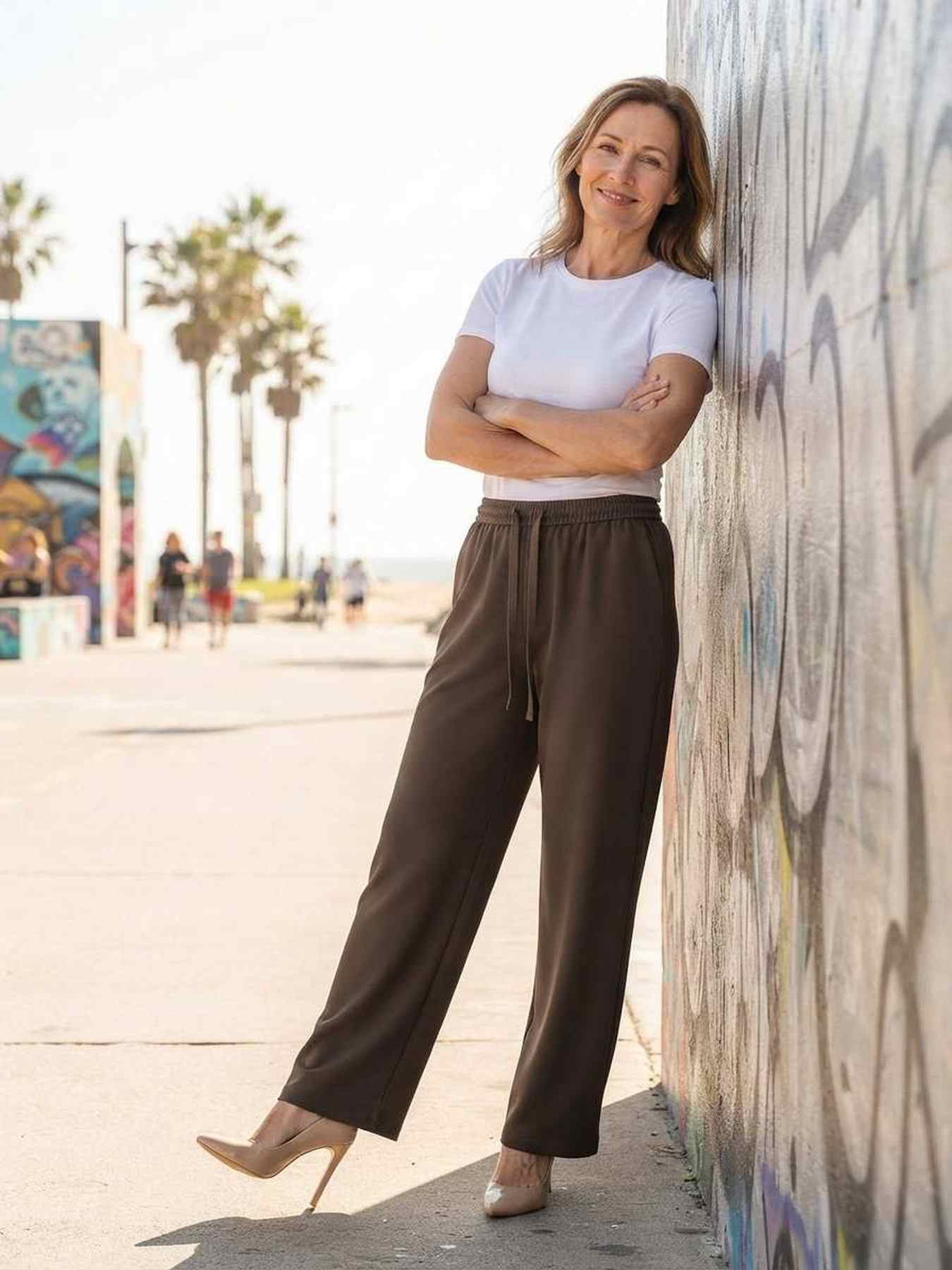 Pantalon long décontracté femme, jambe droite