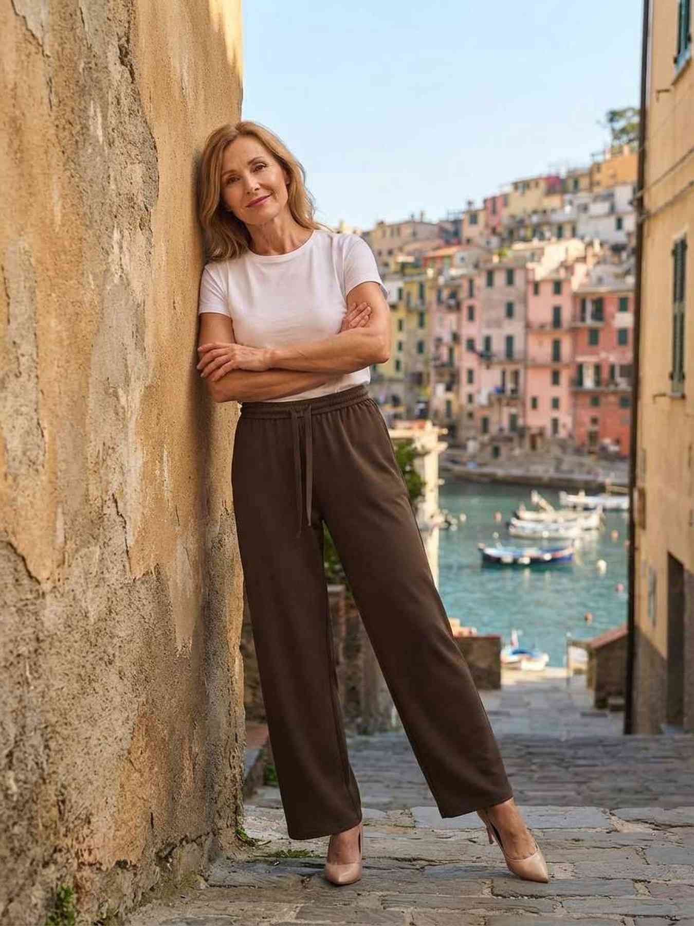Pantalon long femme jambe droite décontracté