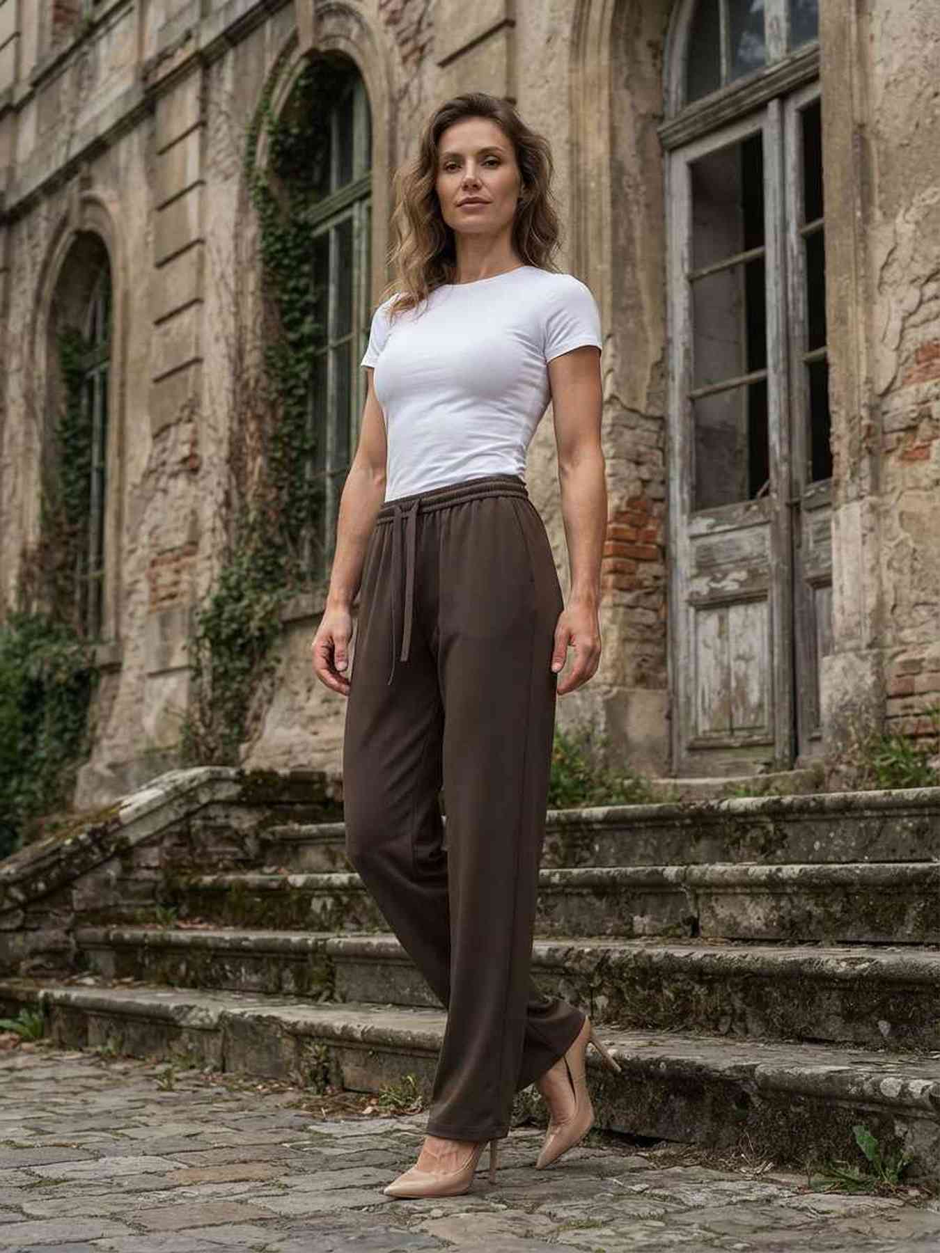 Pantalon long décontracté femme, jambe droite