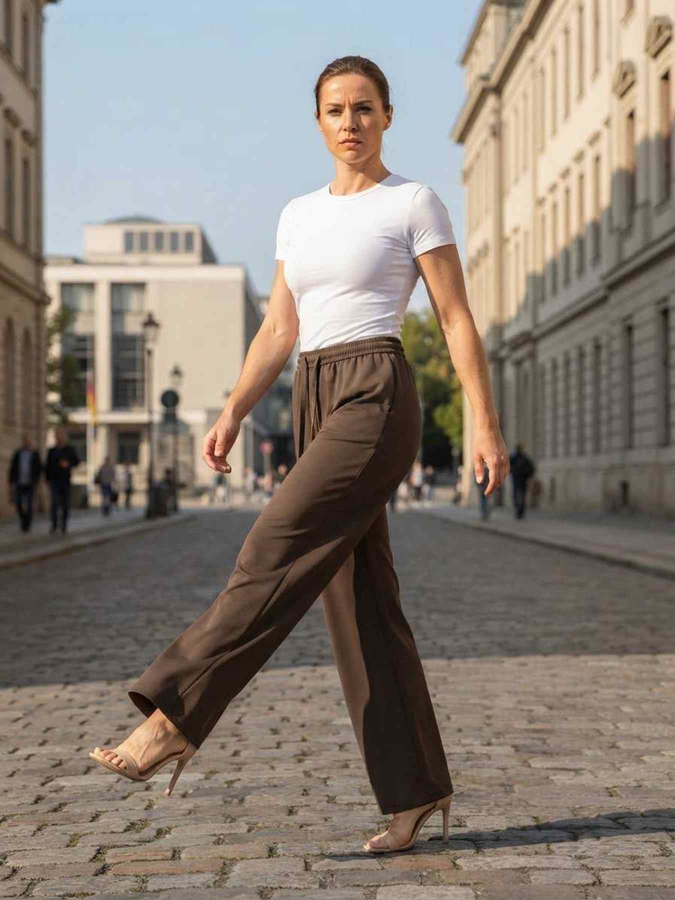 Pantalon casual femme long, jambe droite, sportif, cordon de serrage, usage quotidien