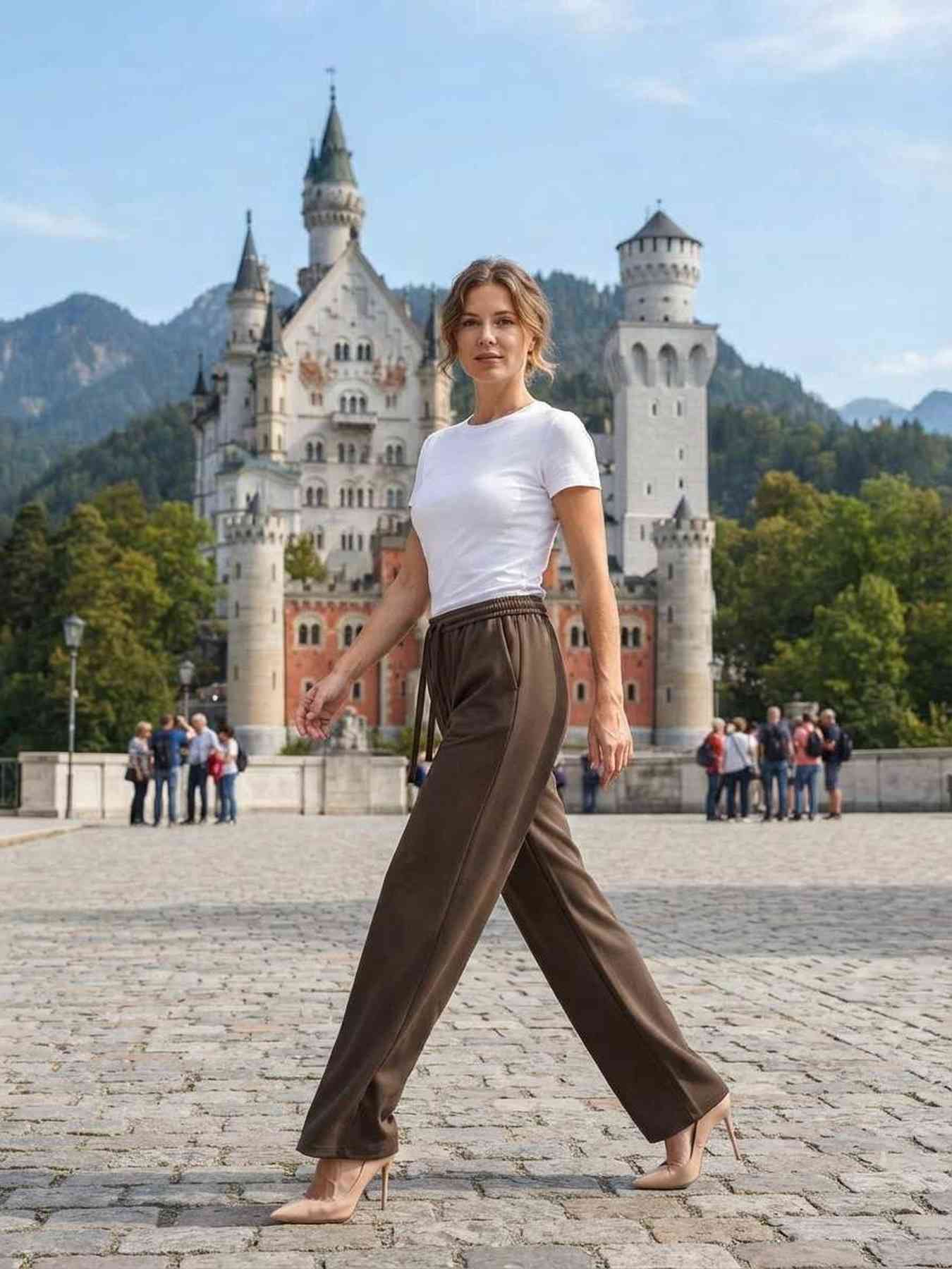 Pantalon long femme jambe droite casual