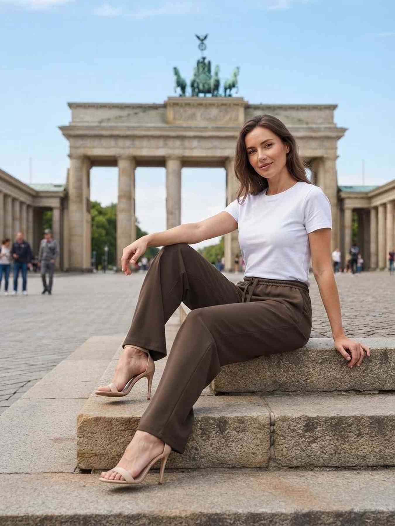 Pantalon casual femme jambe droite décontracté sportif cordon