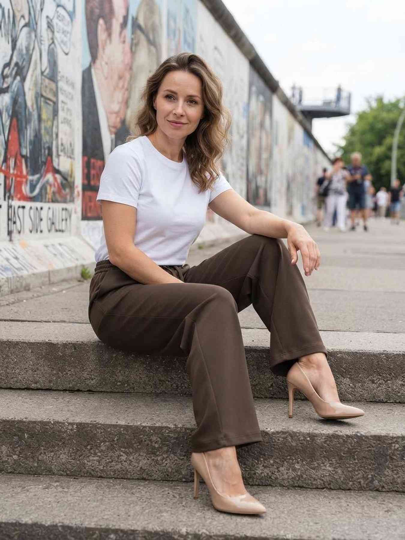 Pantalon décontracté femme jambe droite avec cordon