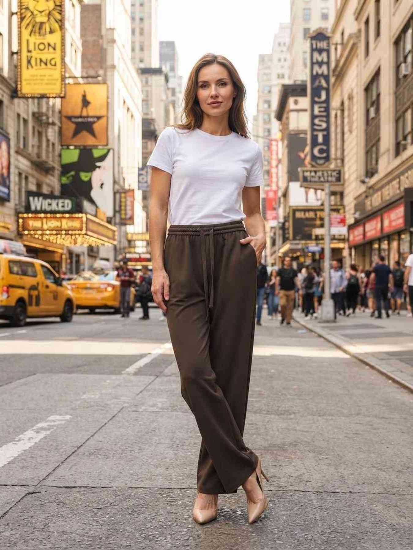 Pantalon long décontracté femme, jambes droites