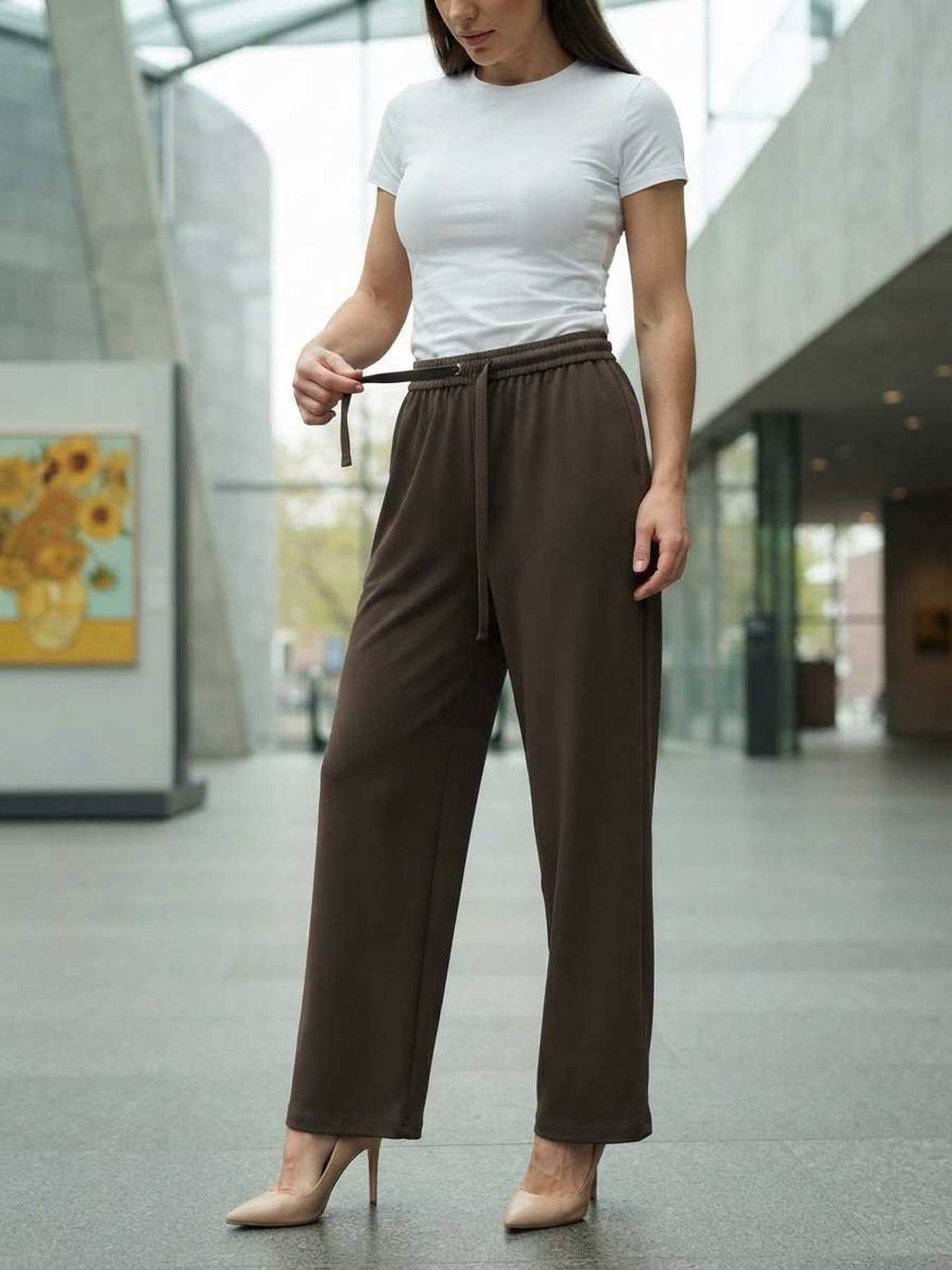 Pantalon long femme jambe droite décontracté