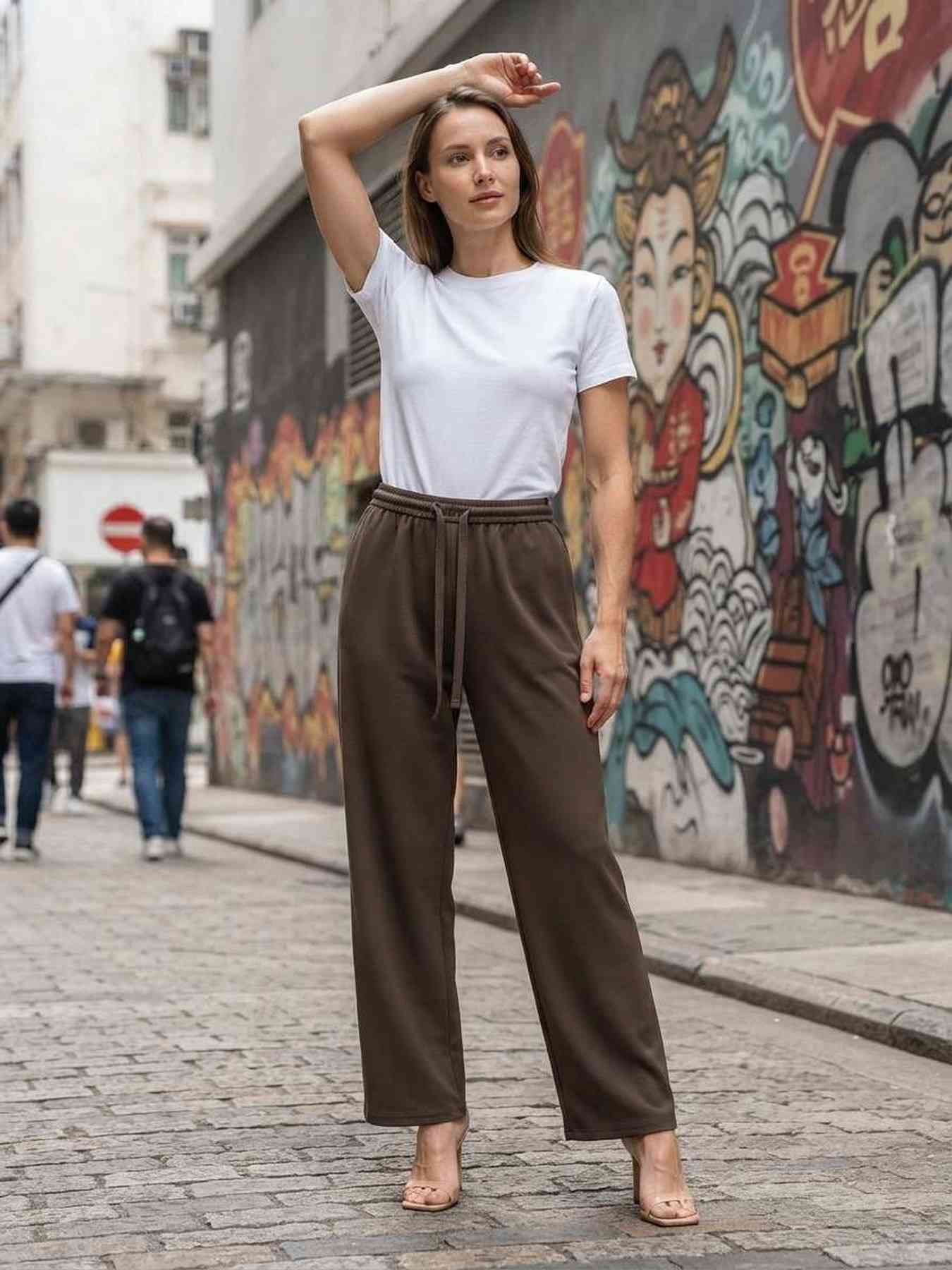 Pantalon long casual femme, jambes droites, usage quotidien