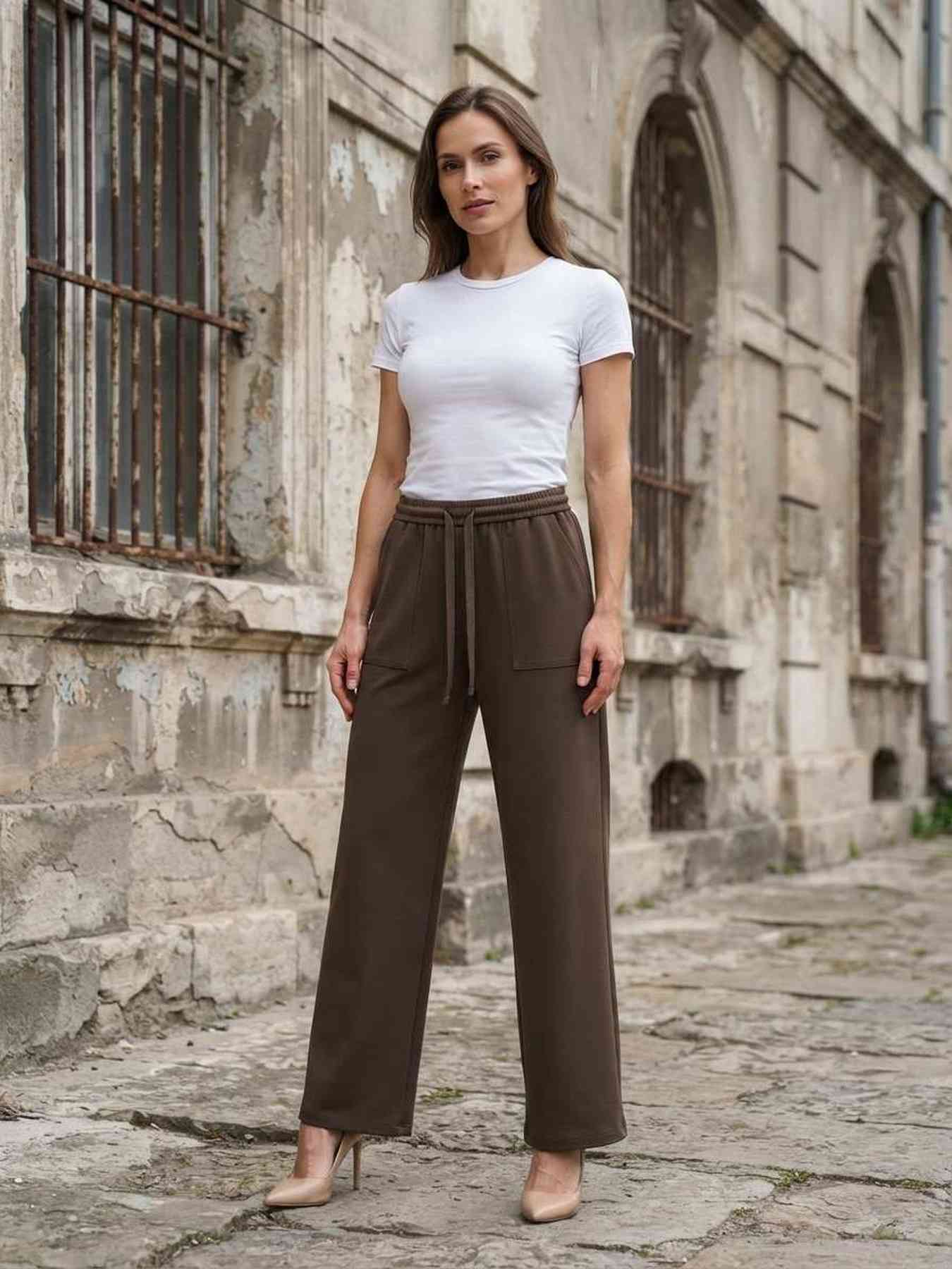 Pantalon long décontracté femme, jambe droite
