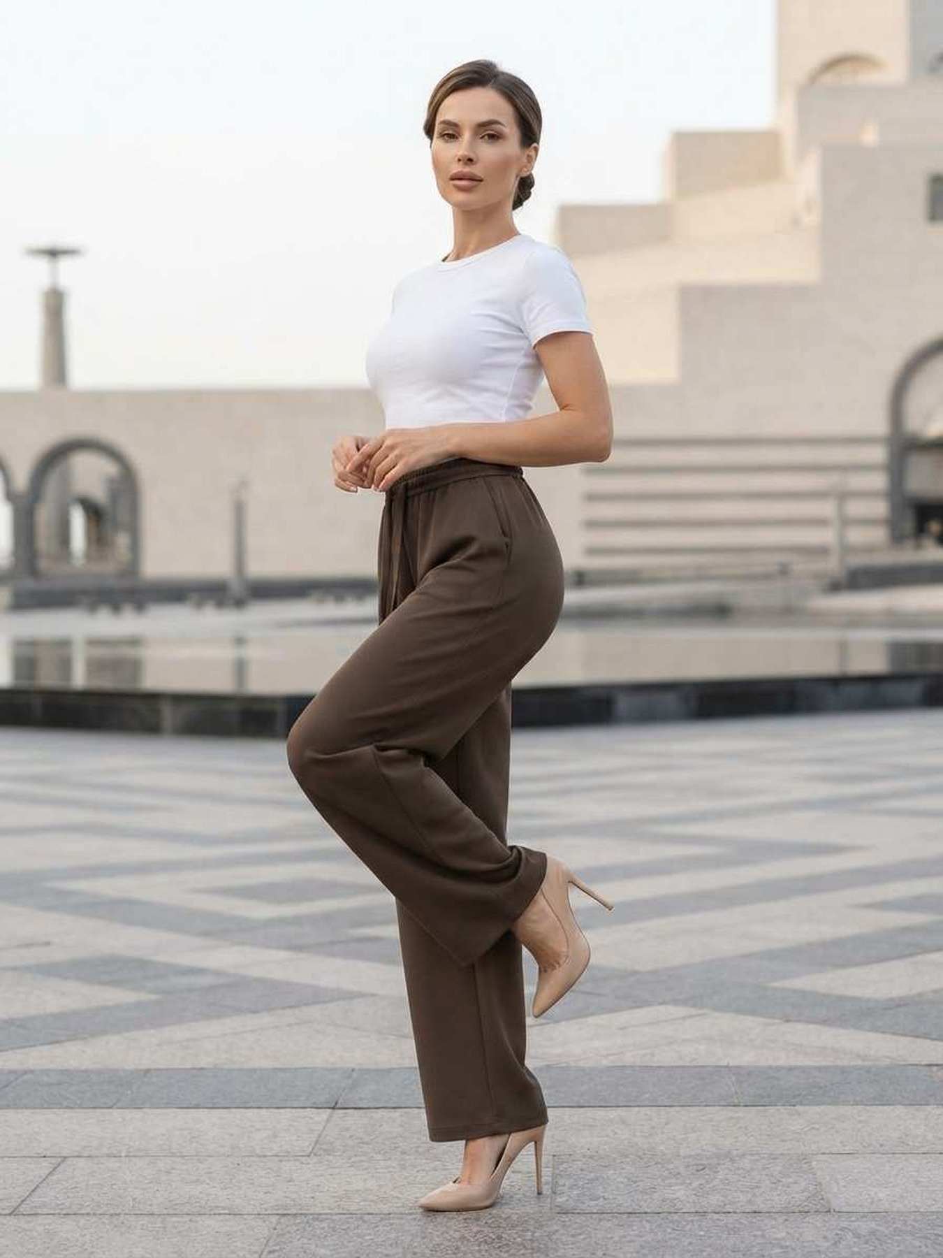 Pantalon droit casual femme taille normal