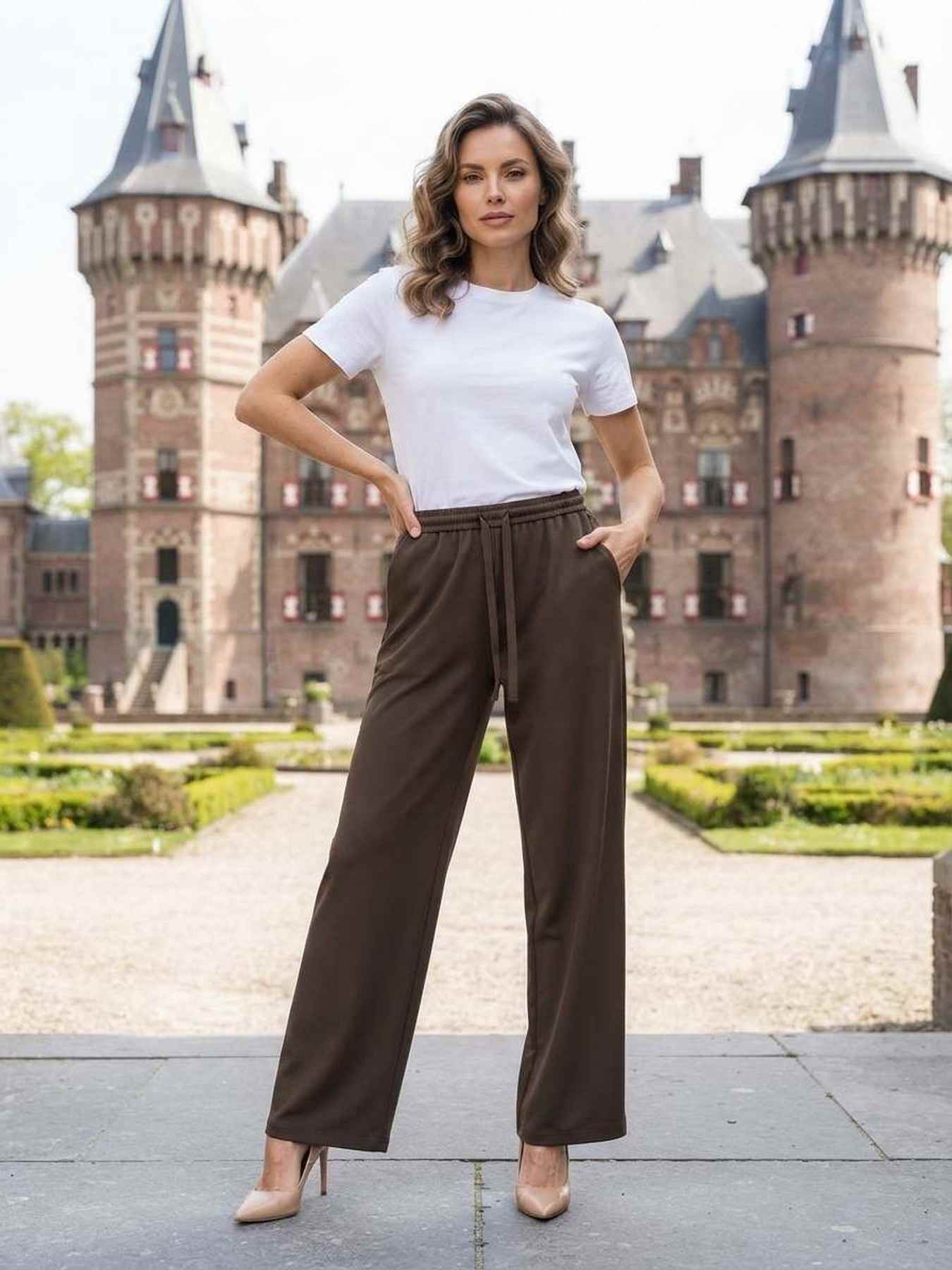 Pantalon long décontracté femme, jambe droite