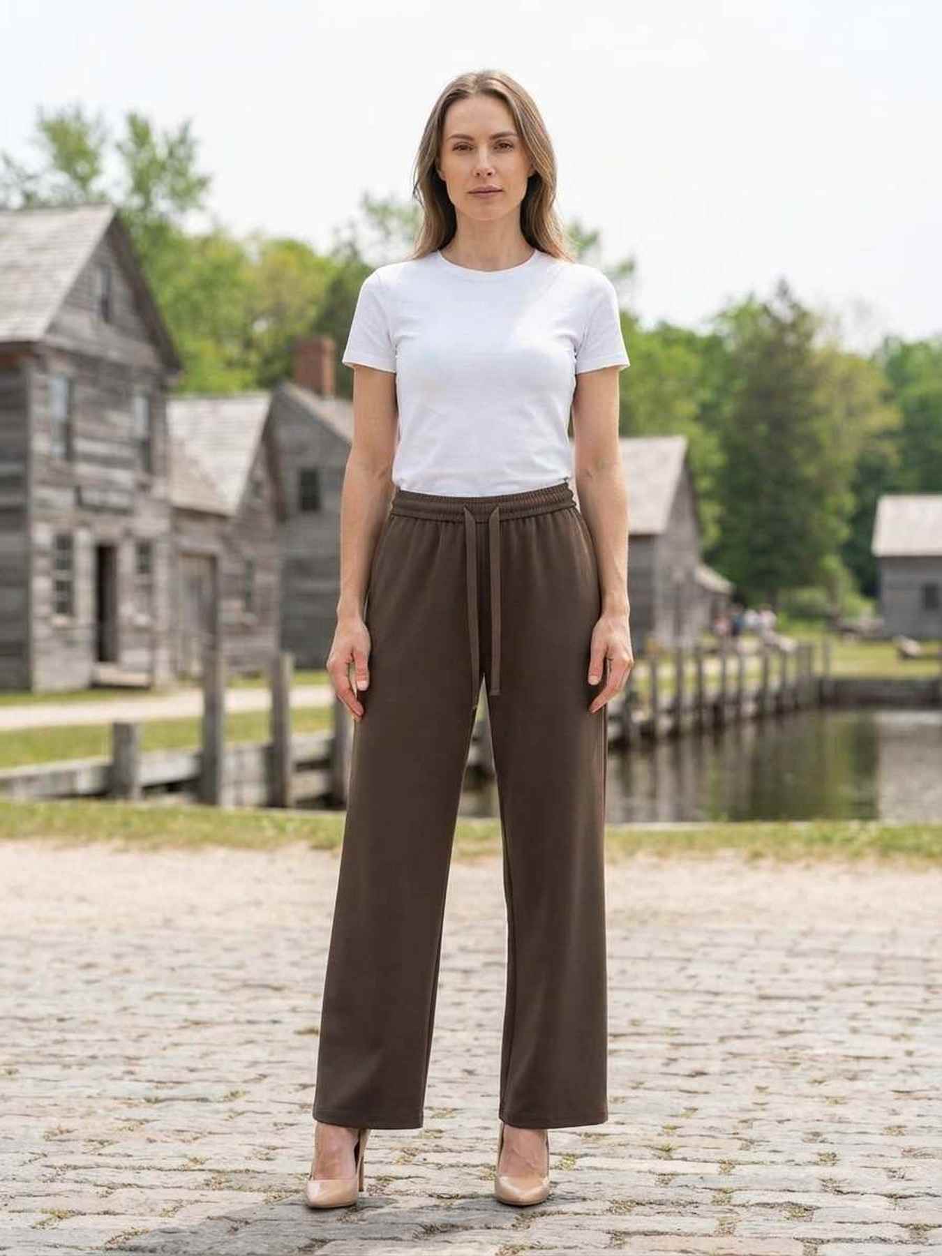 Pantalon long femme jambe droite casual