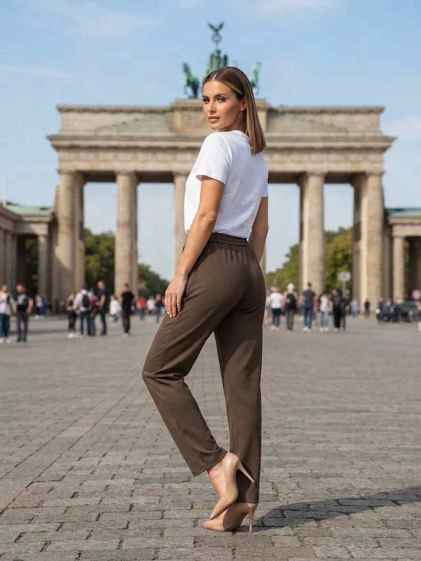 Pantalon femme long, coupe droite, style décontracté avec cordon
