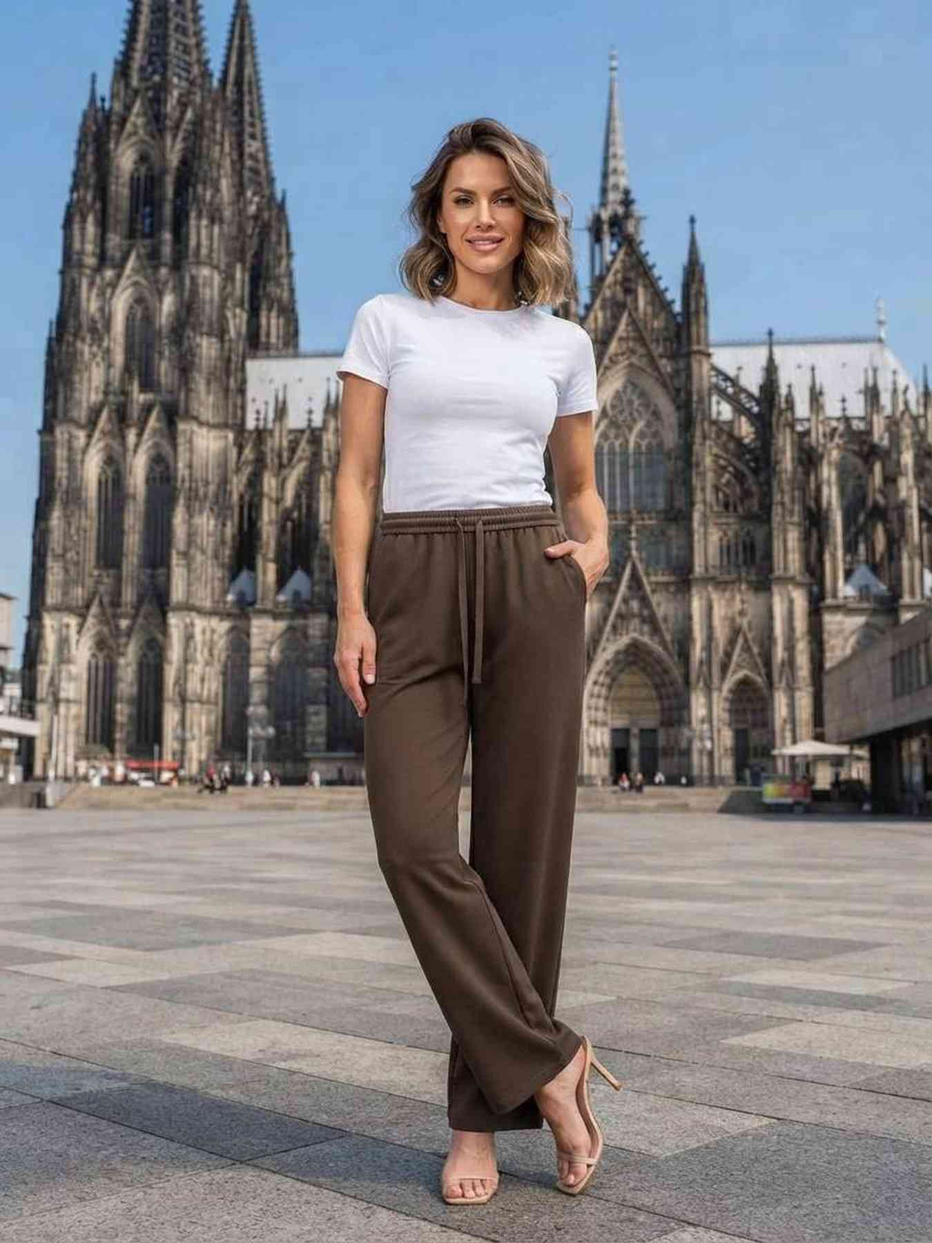 Pantalon long femme jambe droite décontracté