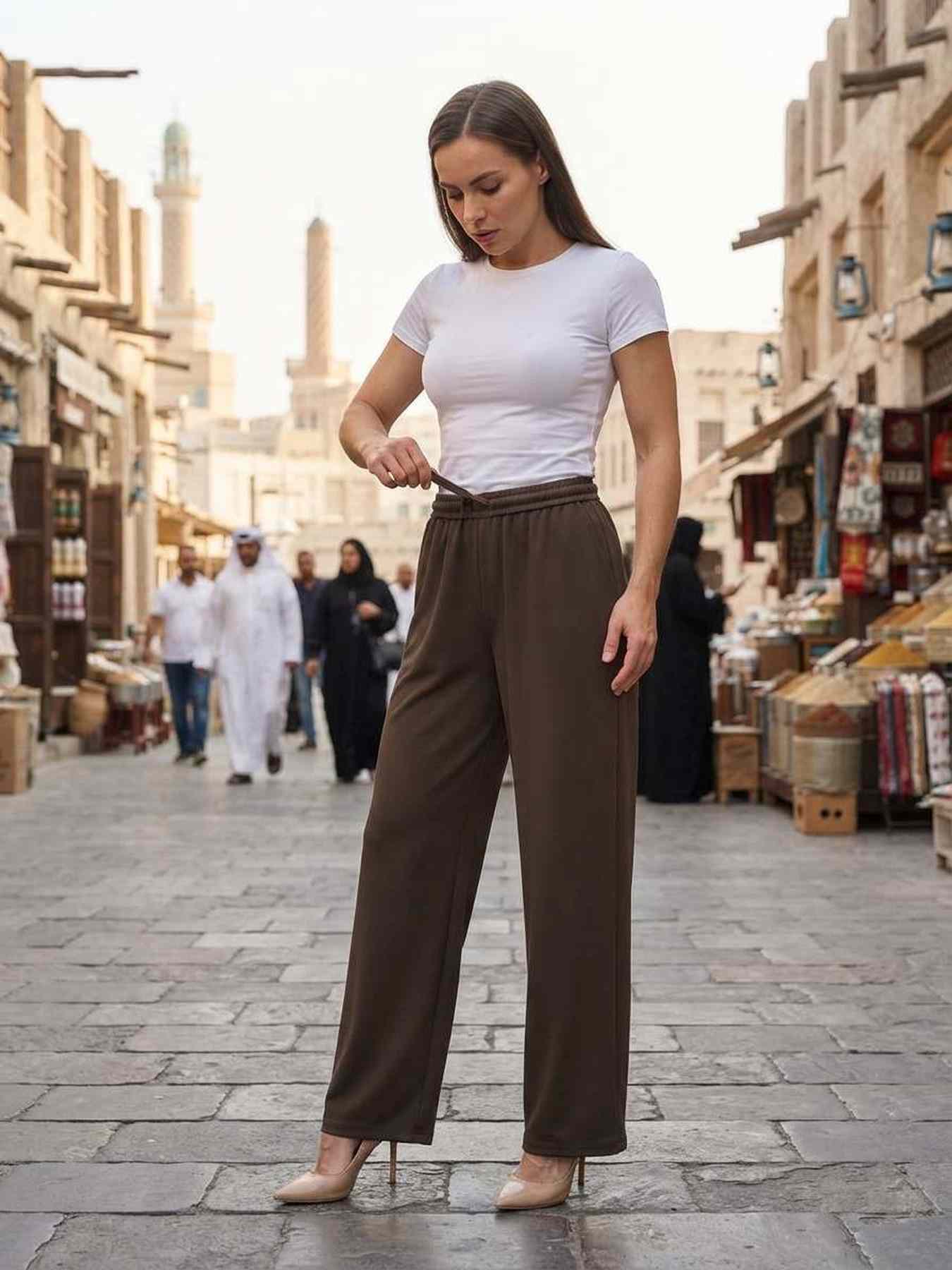 Pantalon long femme jambe droite décontracté
