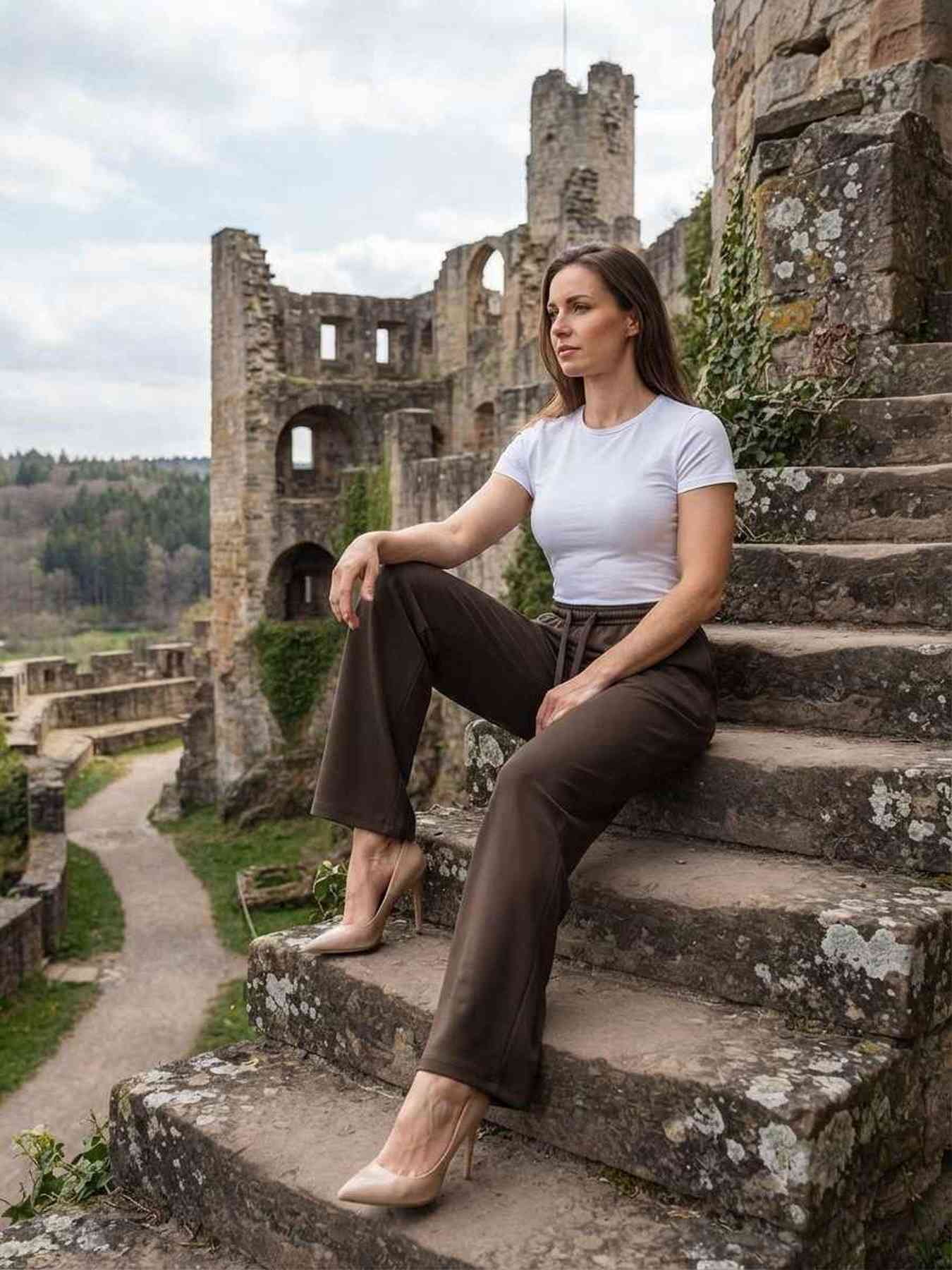 Pantalon long femme jambe droite décontracté