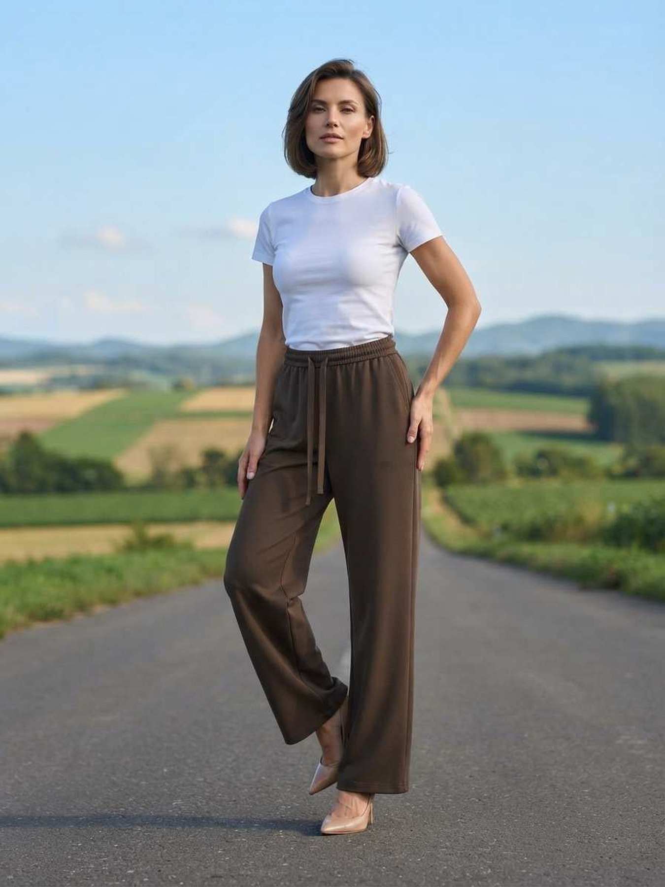 Pantalon long femme jambe droite décontracté