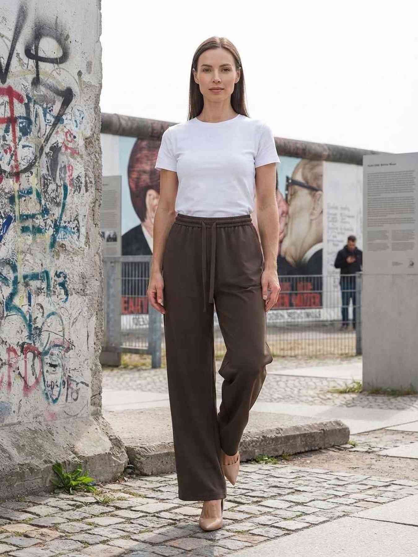 Pantalon long femme jambe droite décontracté