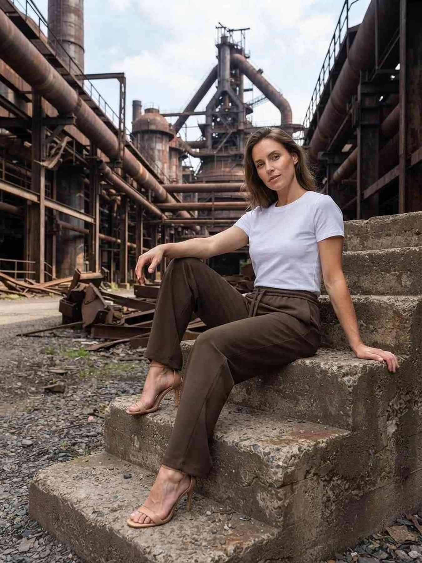 Pantalon long femme jambe droite décontracté