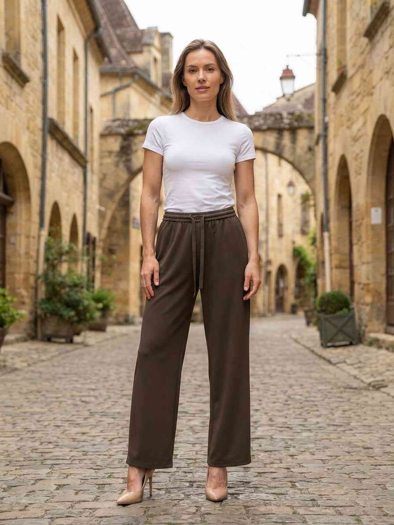 Pantalon long femme jambe droite décontracté