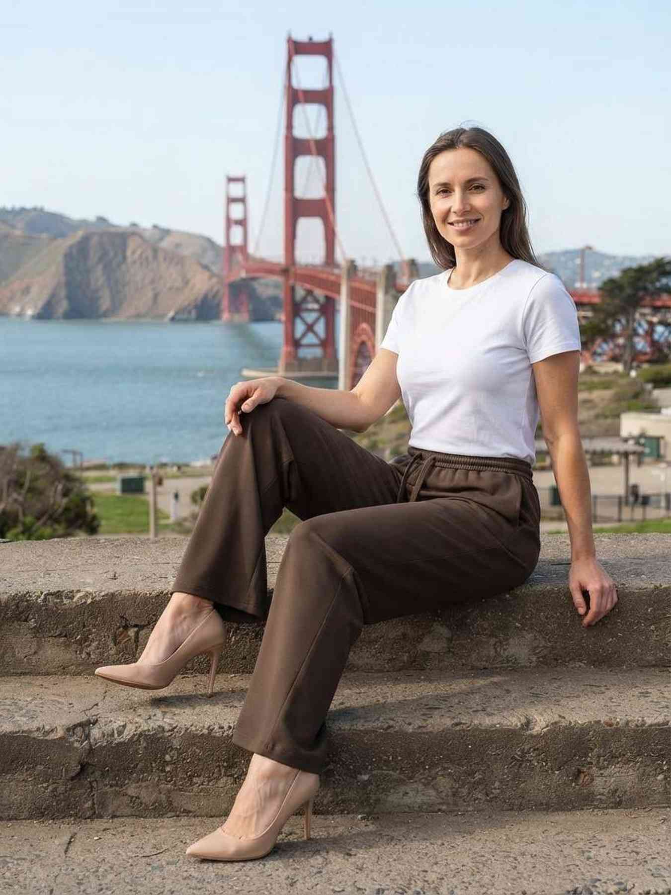 Pantalon long femme jambe droite décontracté