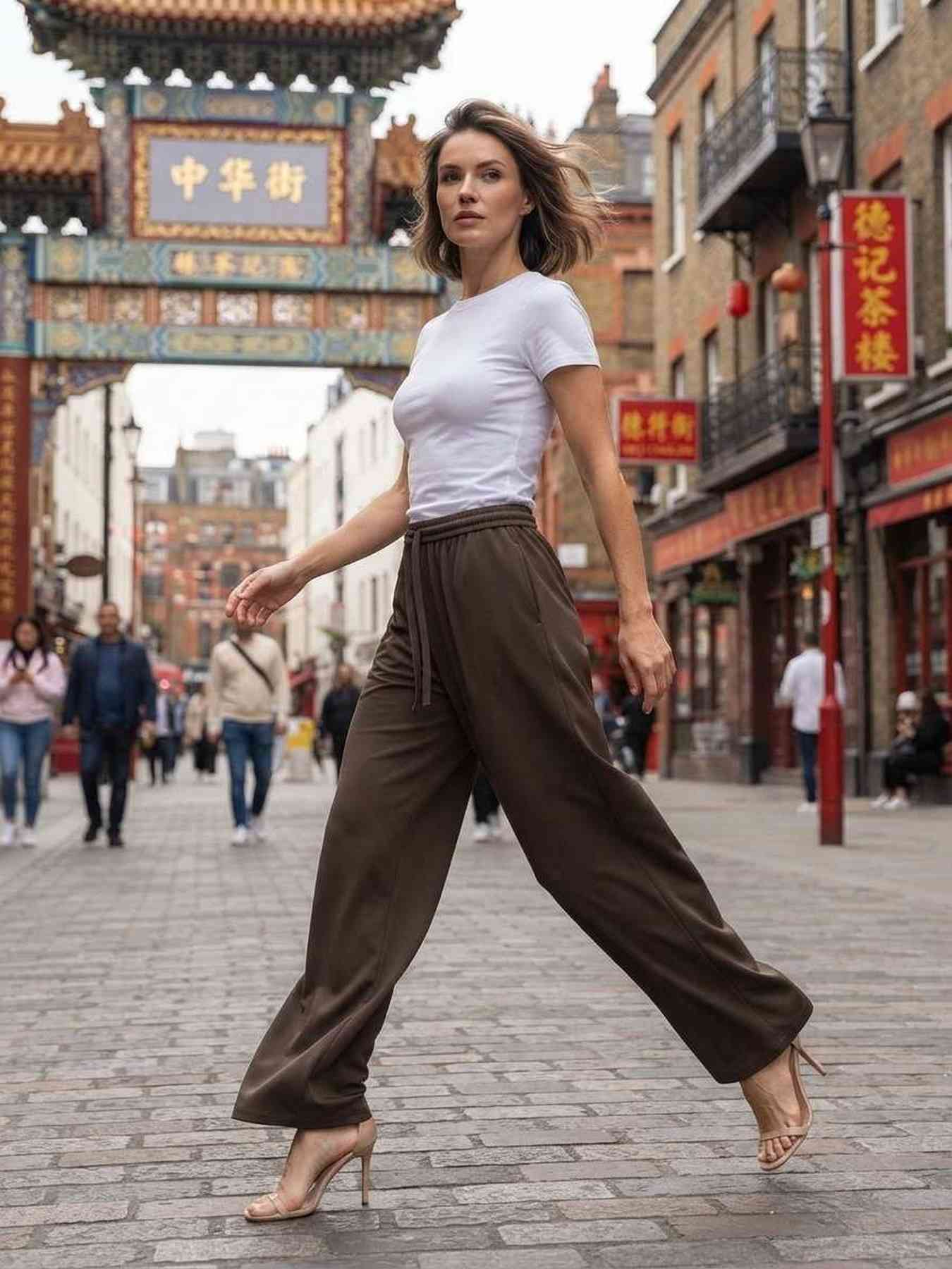 Pantalon long femme jambe droite casual décontracté