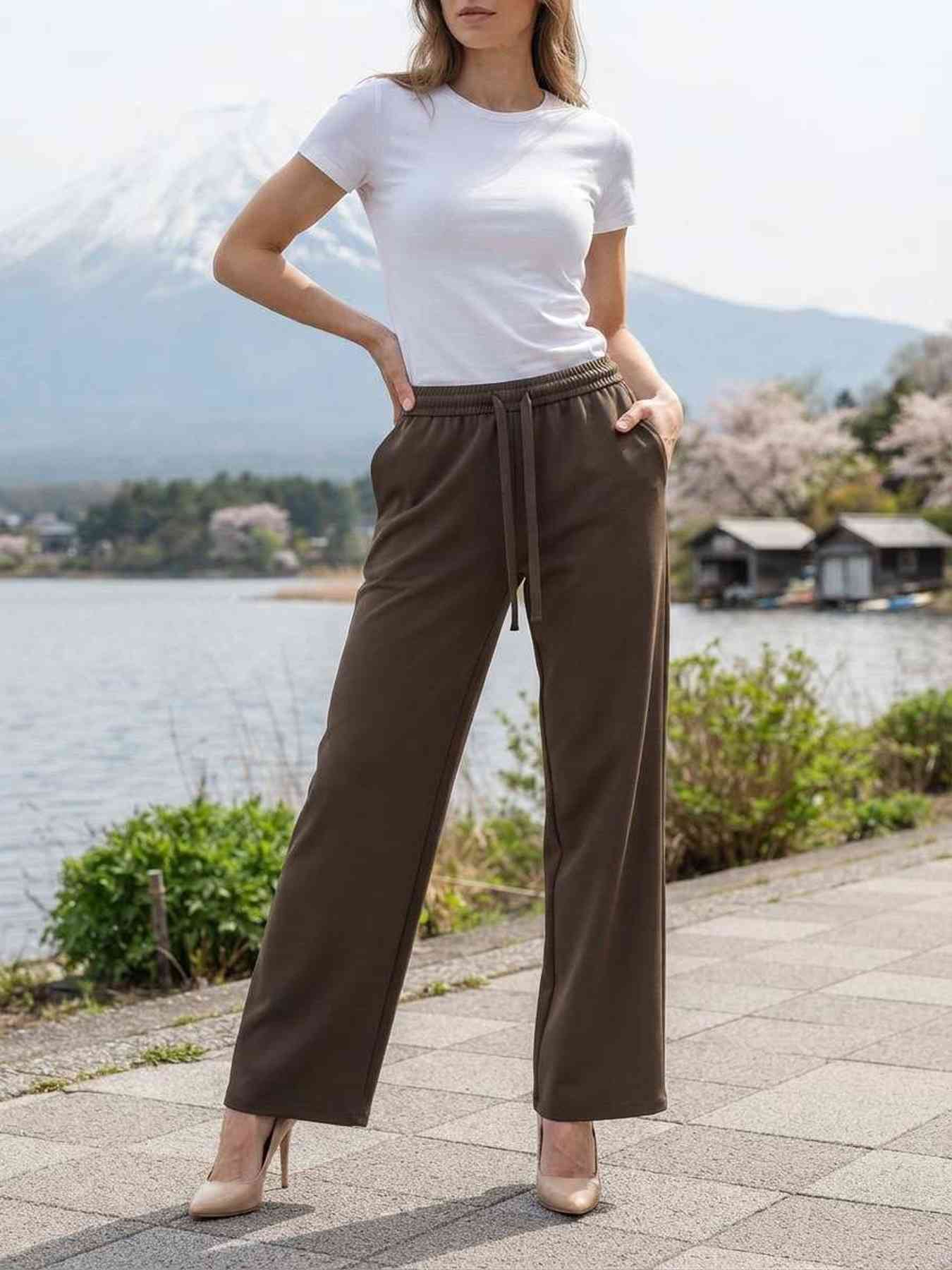 Pantalon long femme jambe droite décontracté