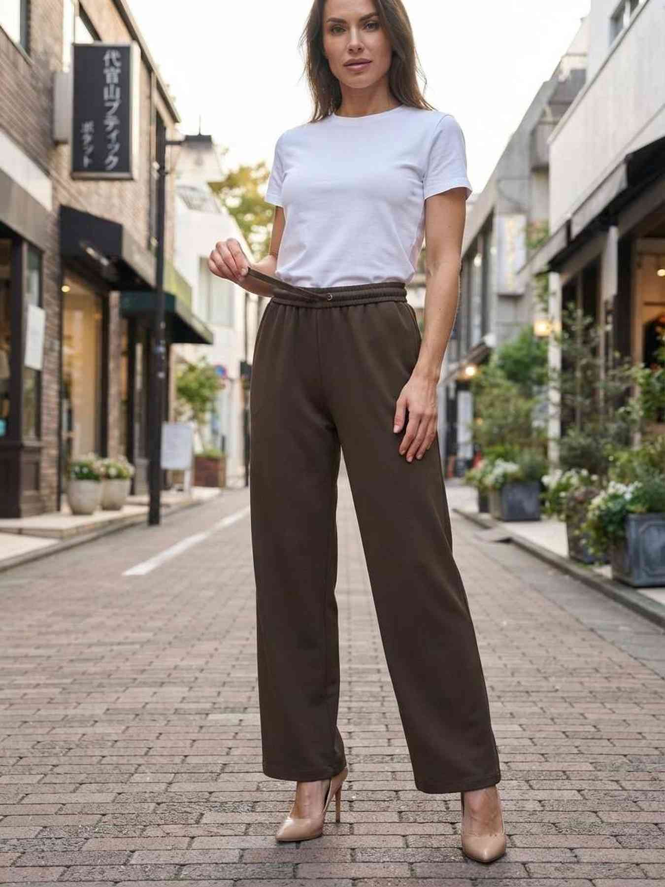Pantalon décontracté femme, jambe droite, usage quotidien