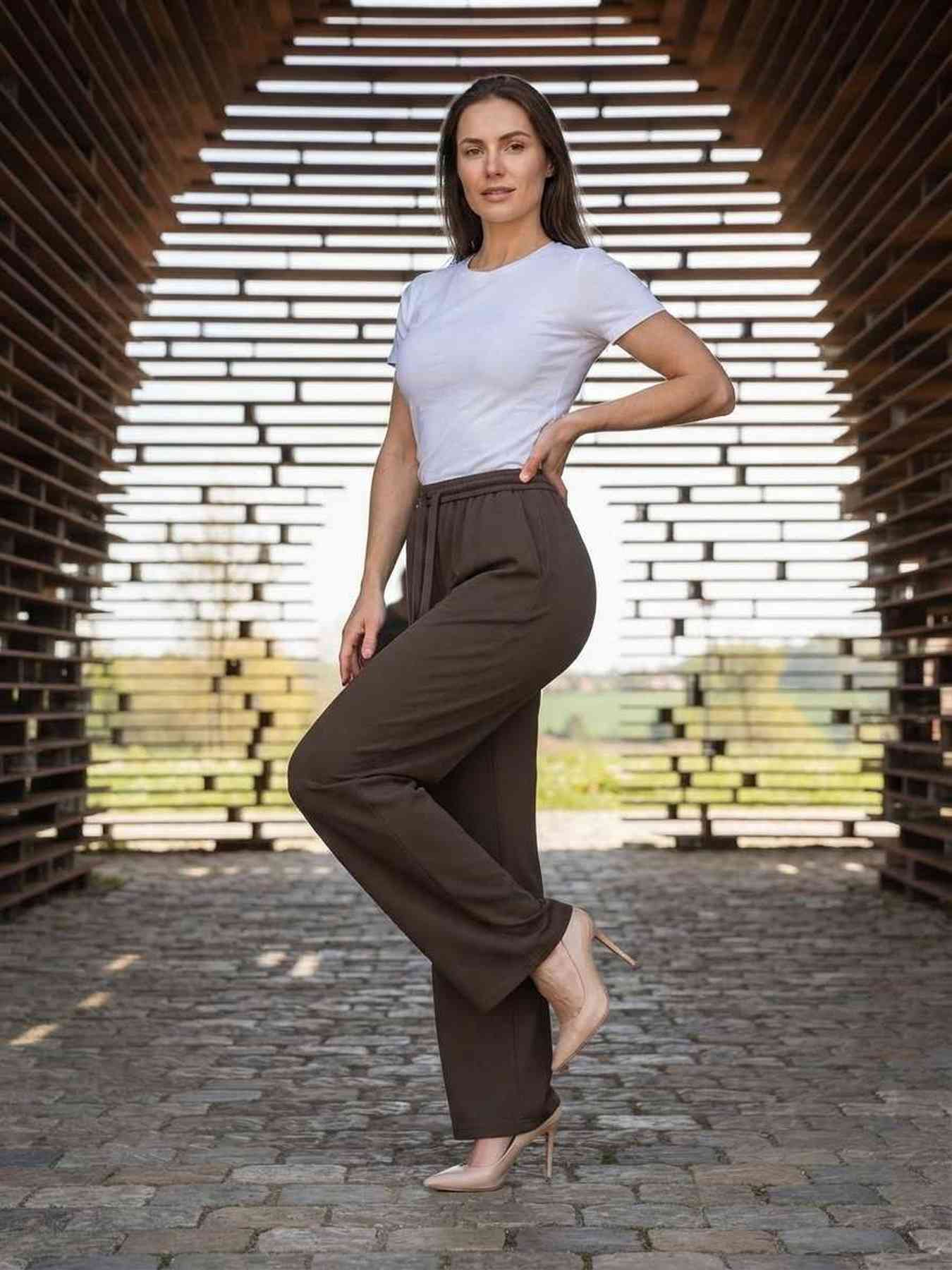 Pantalon long femme casual droit, sport, cordon, usage quotidien