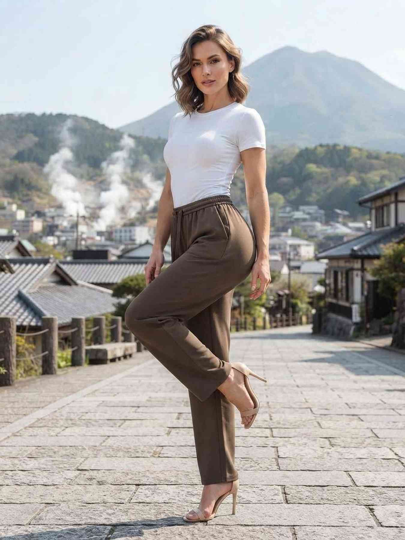Pantalon long droit casual pour femme, usage quotidien