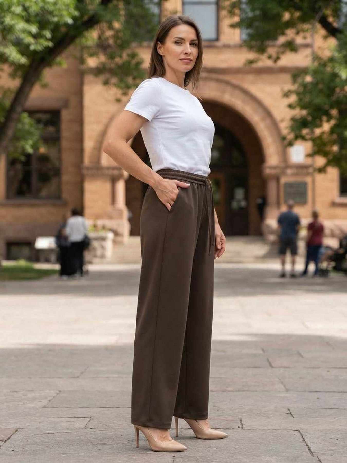 Pantalon long femme jambe droite décontracté