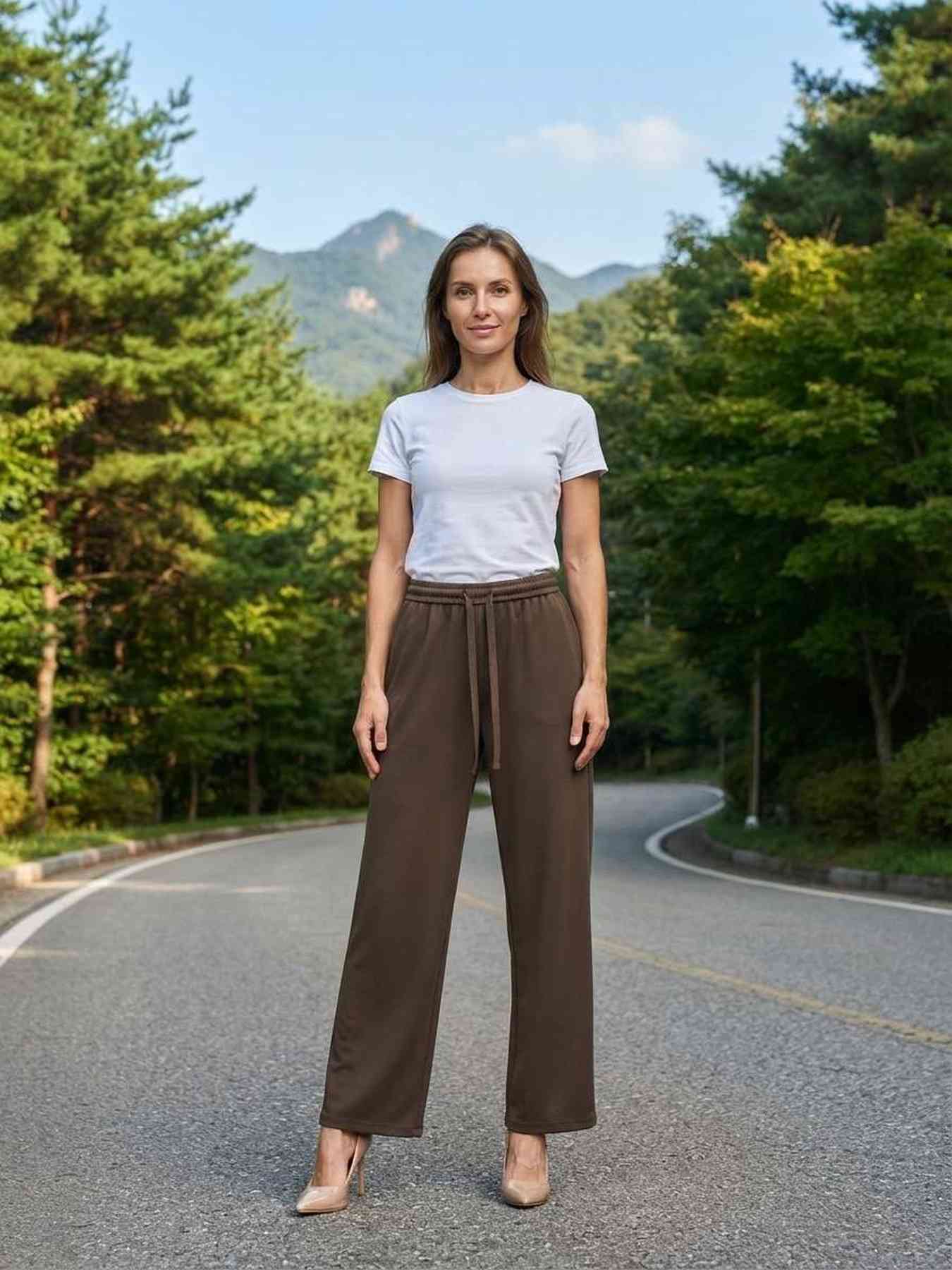 Pantalon long femme jambe droite décontracté