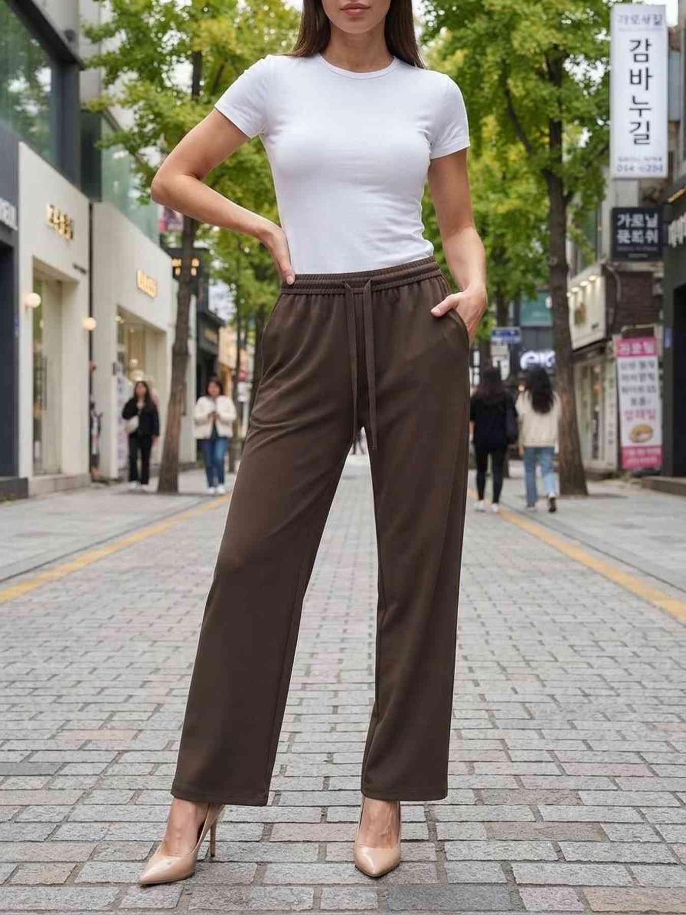 Pantalon long femme jambe droite casual