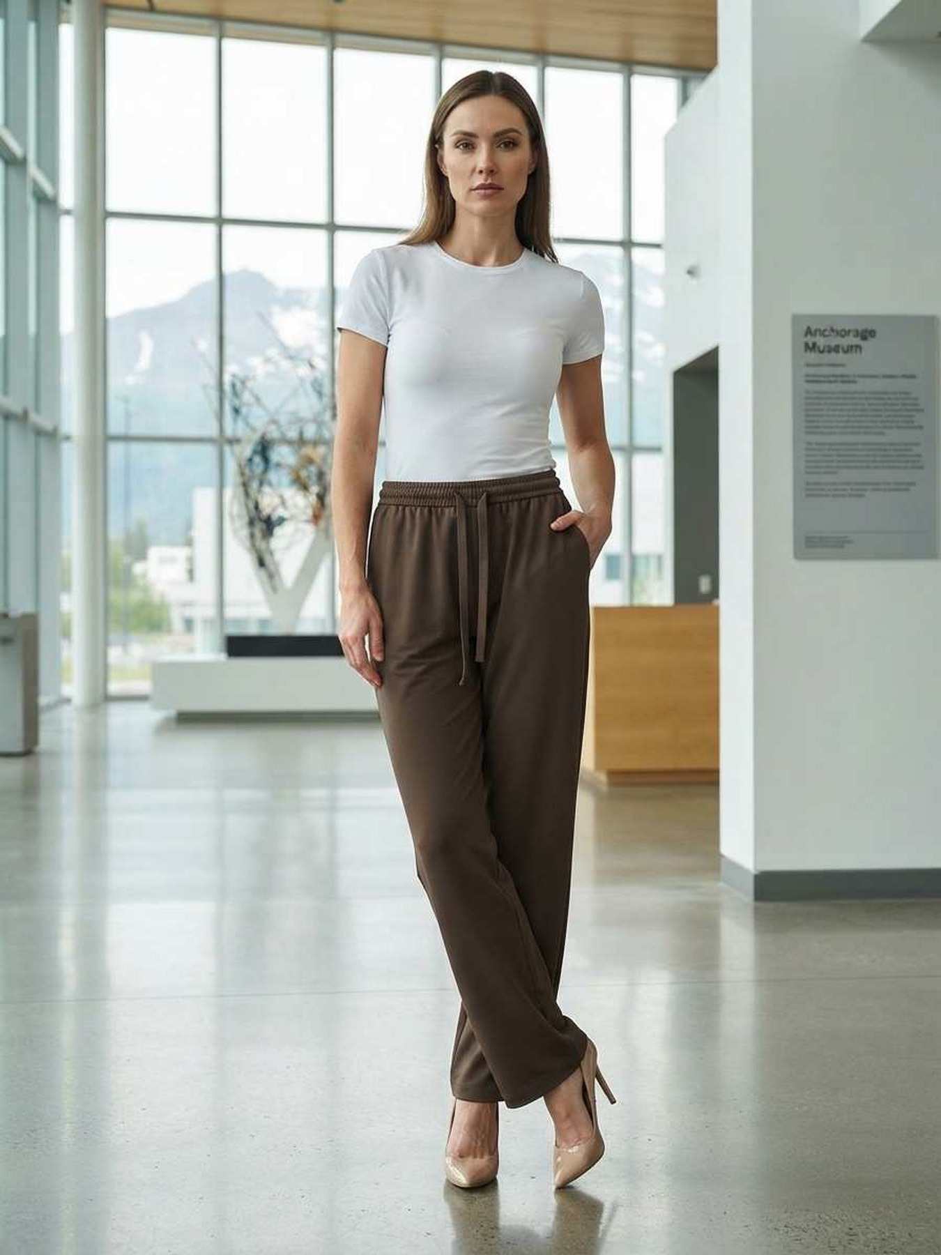 Pantalon long femme jambe droite décontracté