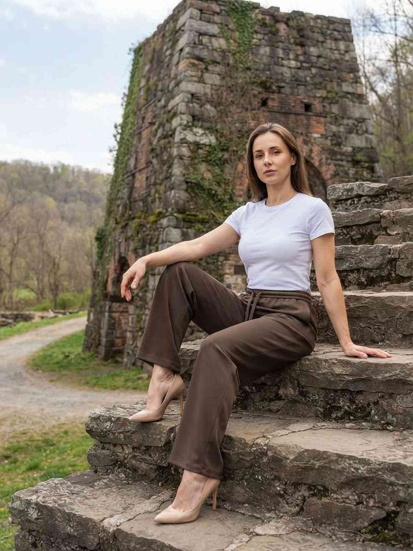 Pantalon long femme jambe droite décontracté