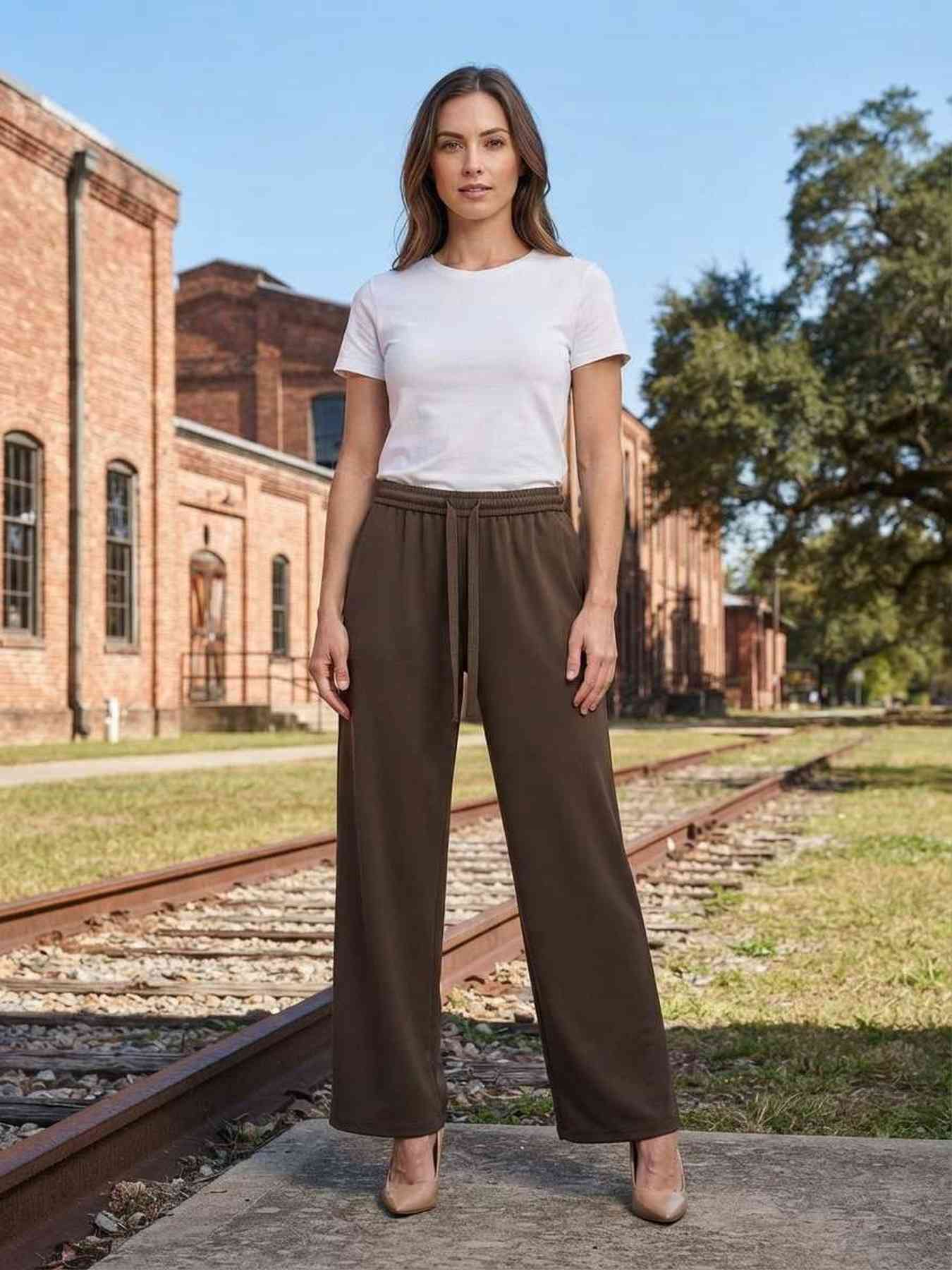 Pantalon long femme jambe droite casual